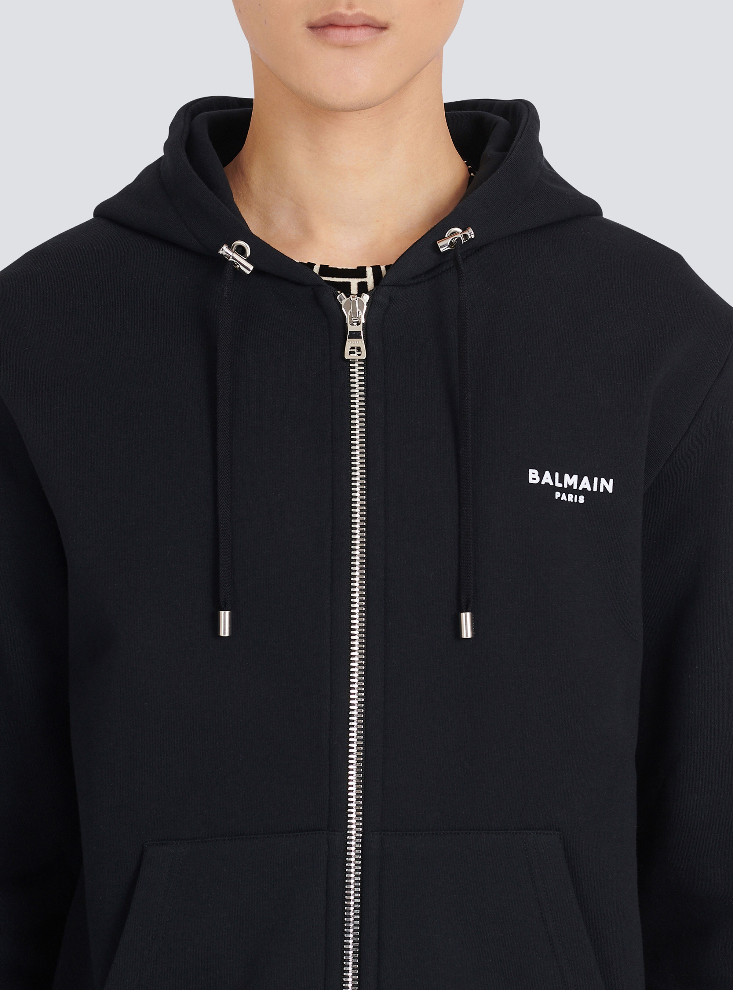 Eco-designed cotton sweatshirt with small flocked Balmain logo - 7