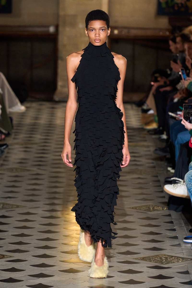 MULTI RECTANGLE HALTERNECK MIDI DRESS BLACK 1