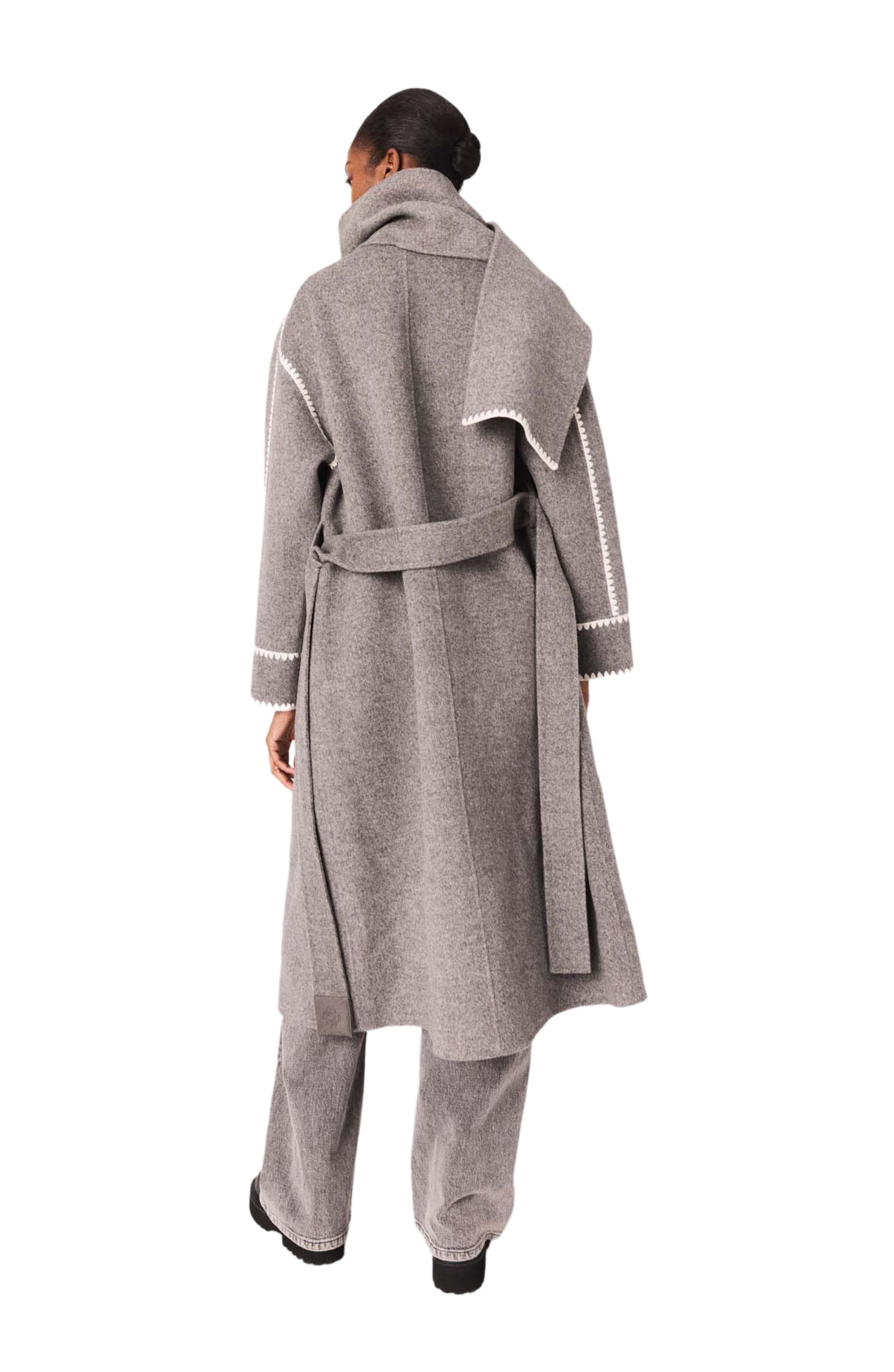 maje Long double-faced coat in Grey/white at Nordstrom - 2