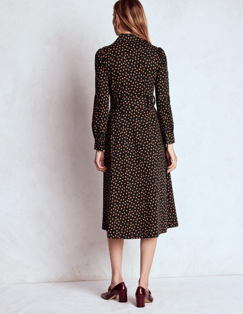Anita Long Sleeve Shirt Dress-Black, Painted Dot 4