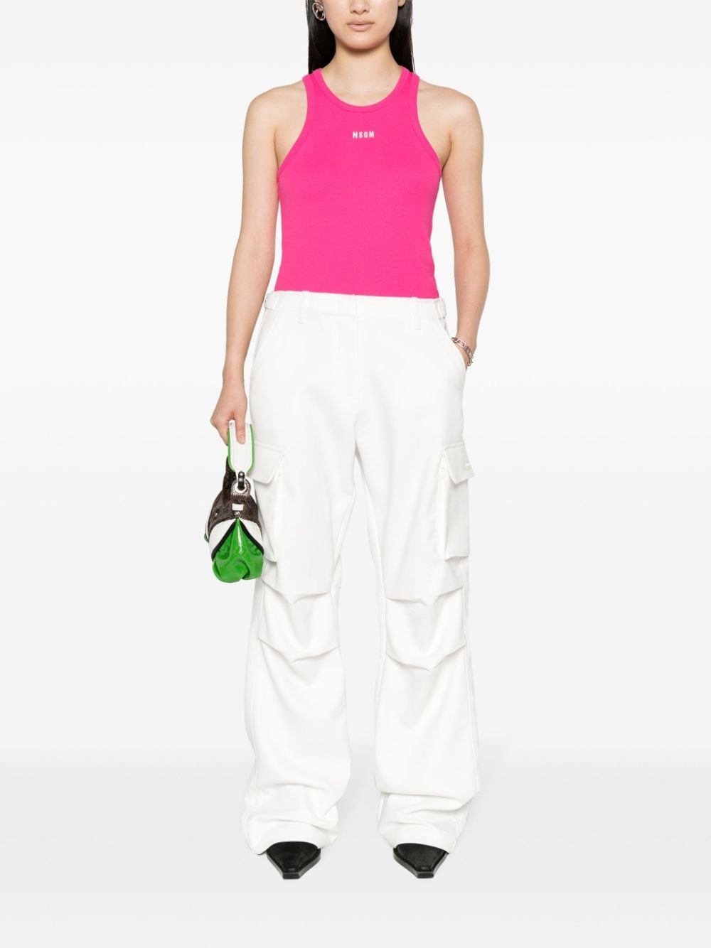 embroidered-logo ribbed tank top - 2