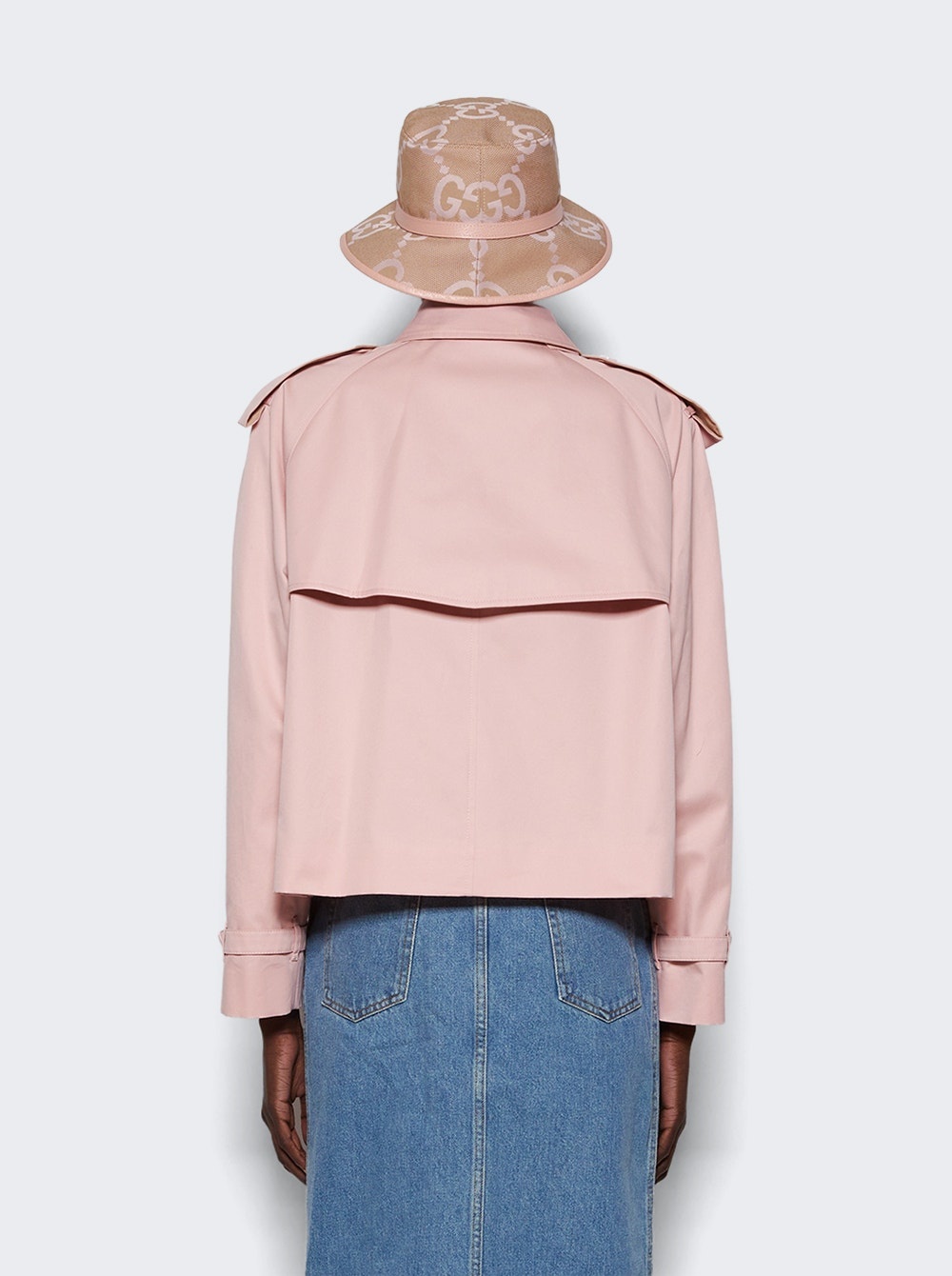 Cotton Gabardine Cropped Trench Coat Sorbet Pink - 5