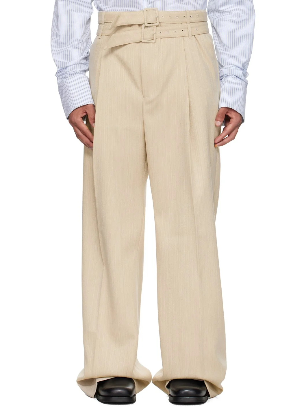 Beige Pleated Trousers - 1