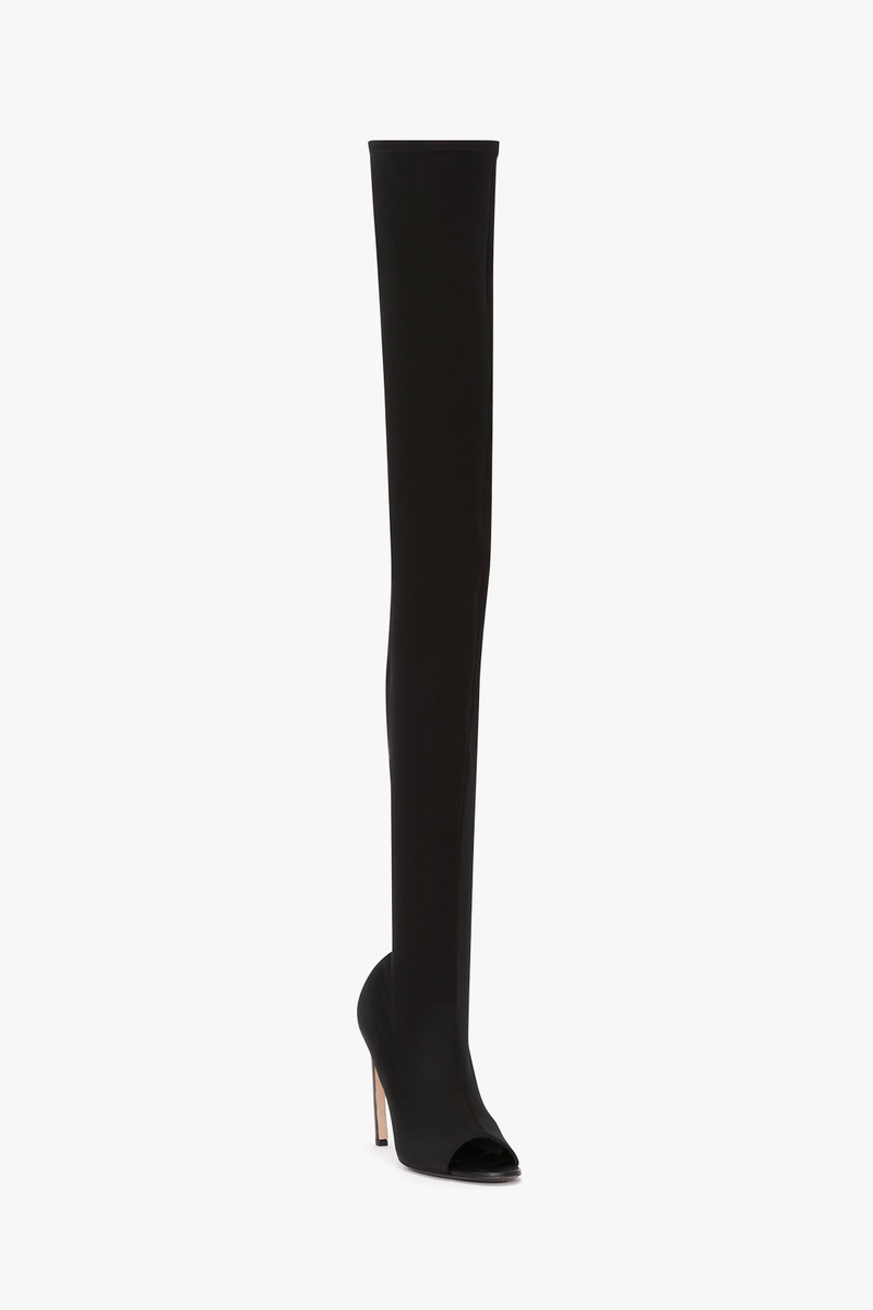 Victoria Beckham Peep Toe Stretch Jersey Boot In Black outlook