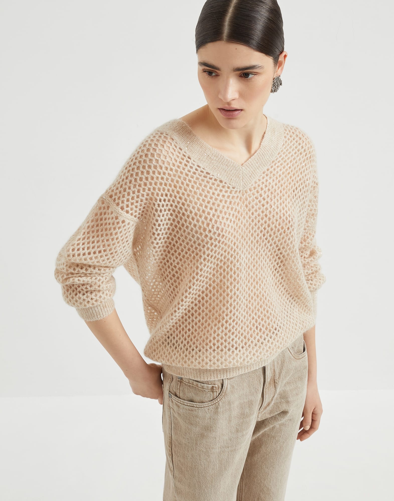 Mohair, cotton and wool dazzling mesh sweater - 4