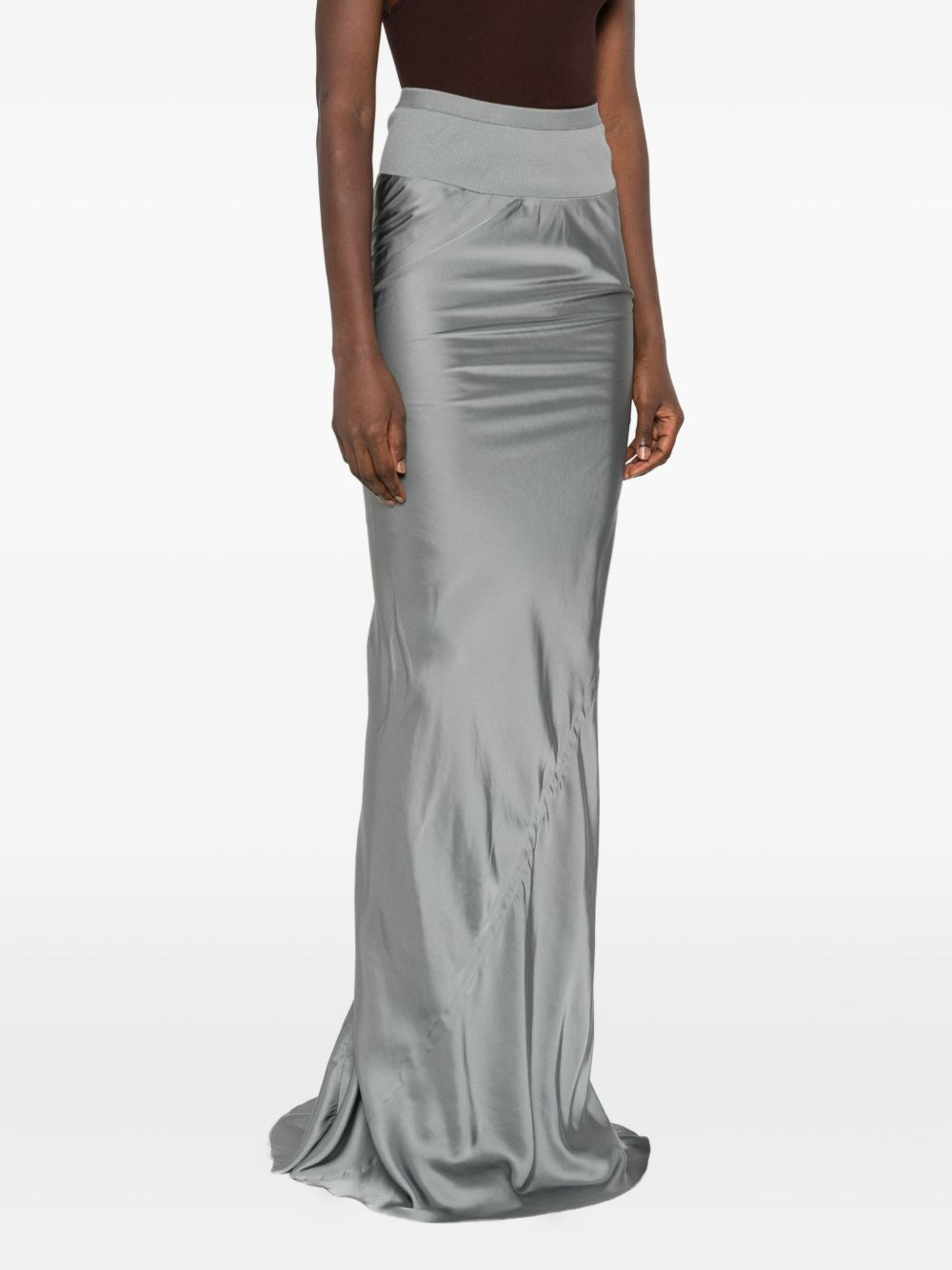 ribbed-waistband draped skirt - 3