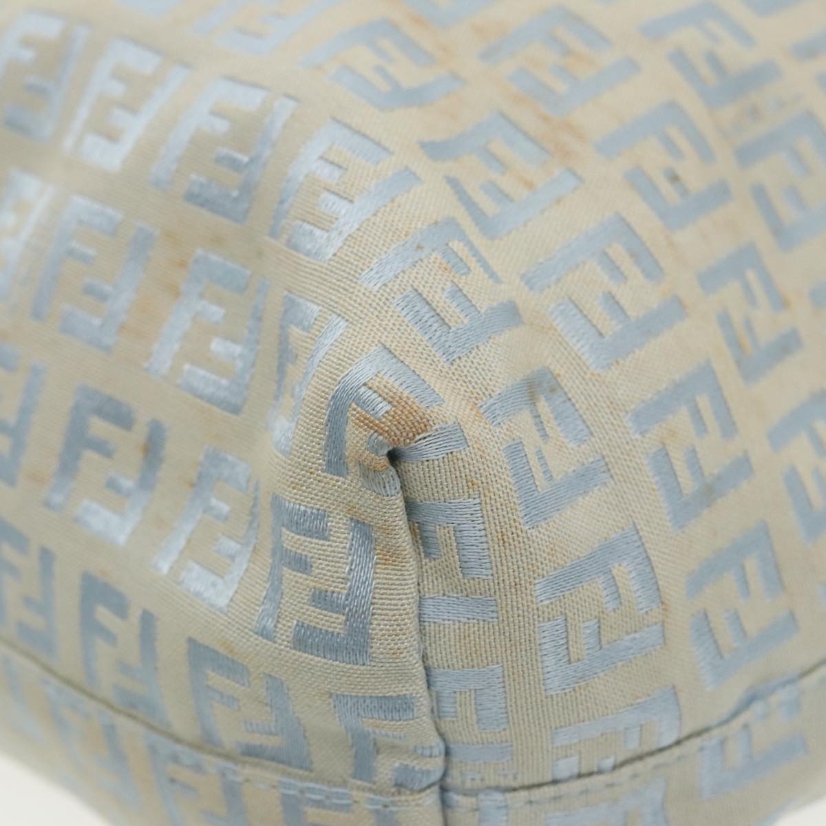 FENDI Zucchino Canvas Tote Bag Light Blue Brown Silver - 10