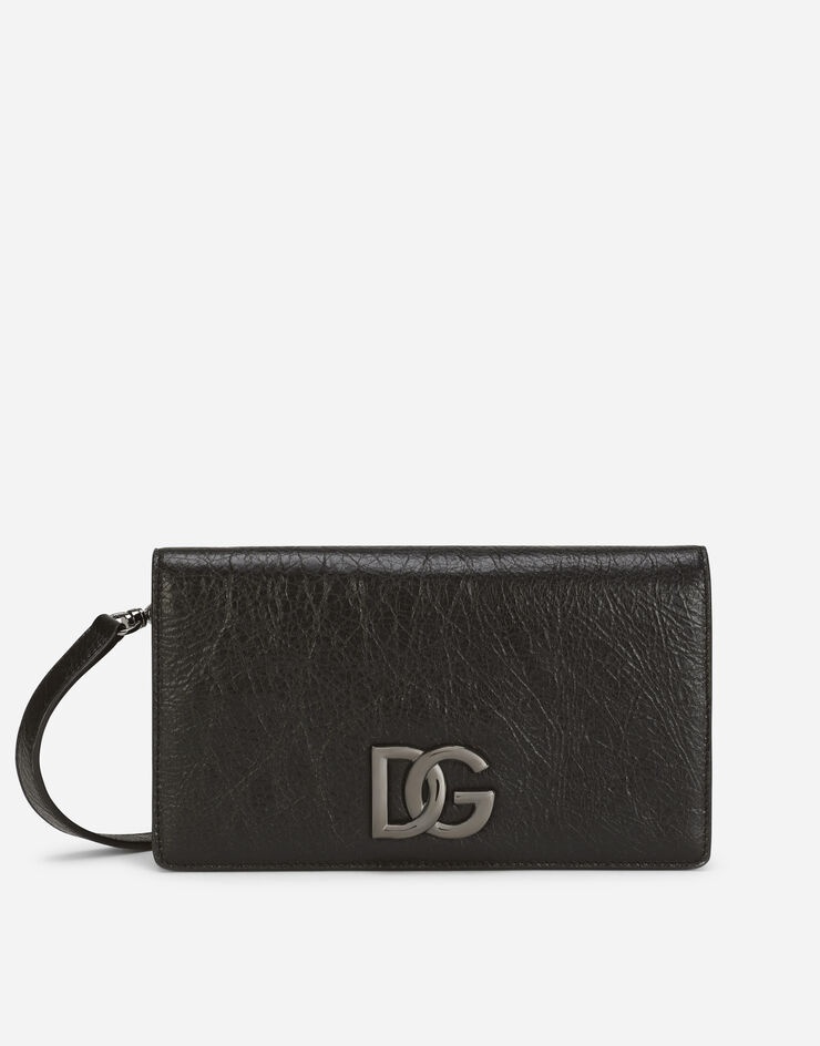 Matte nappa leather wallet with strap and crossover DG logo - 1