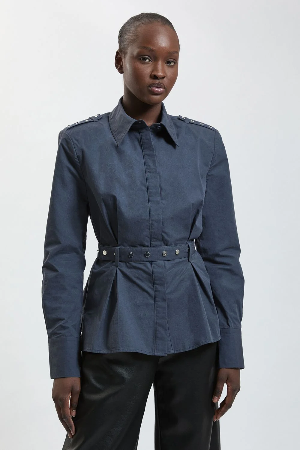 Cotton Poplin Military Trim Detail Shirt - 1