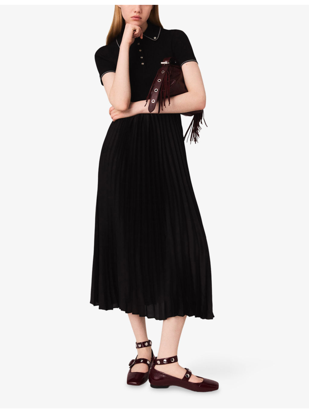 Polo-Collar Knitted and Woven Maxi Dress - 2