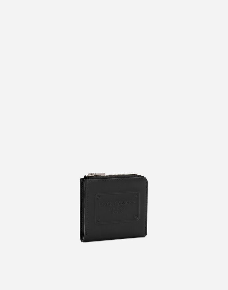 Calfskin card holder with raised logo - 2