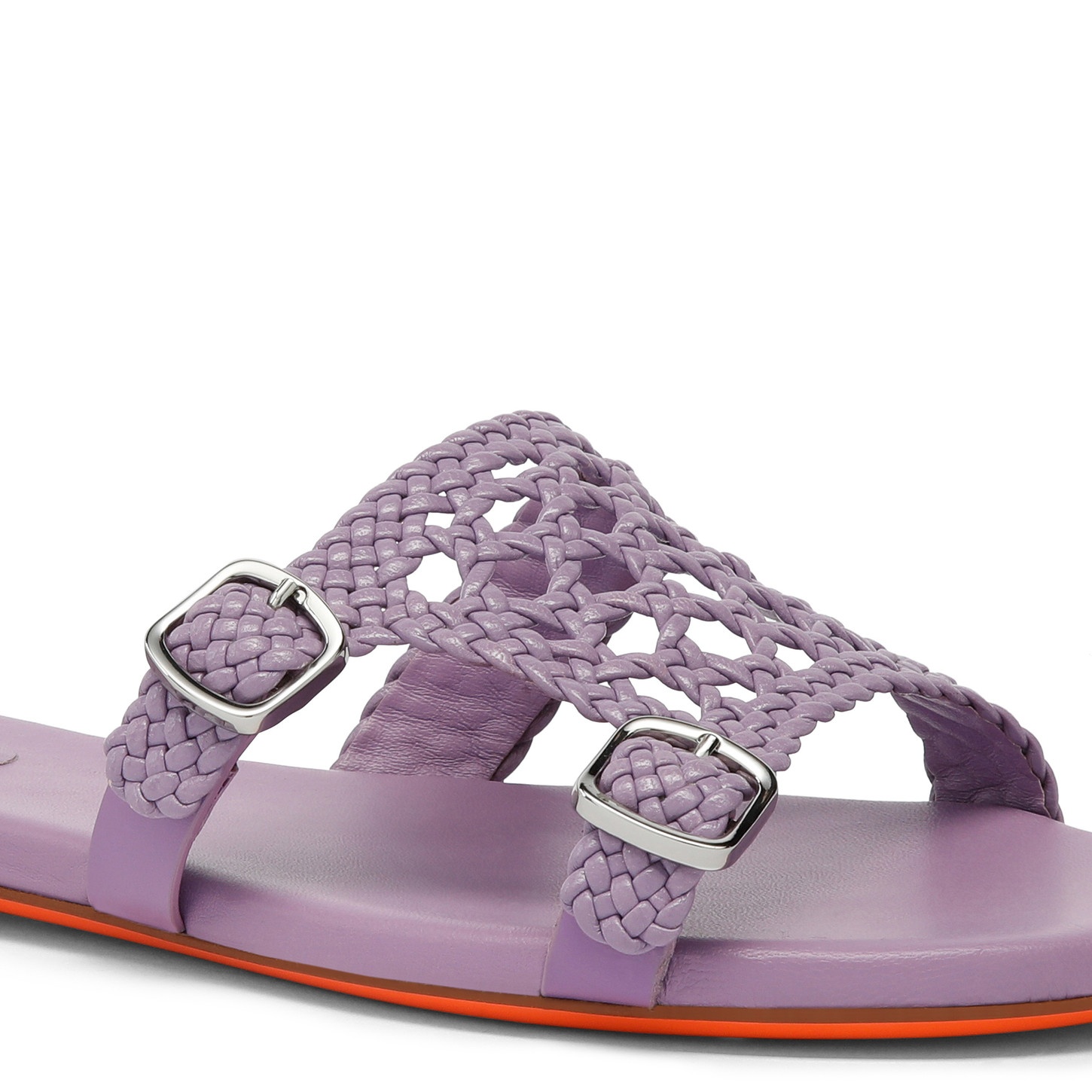 Women's lilac woven leather double-buckle slide sandal - 6