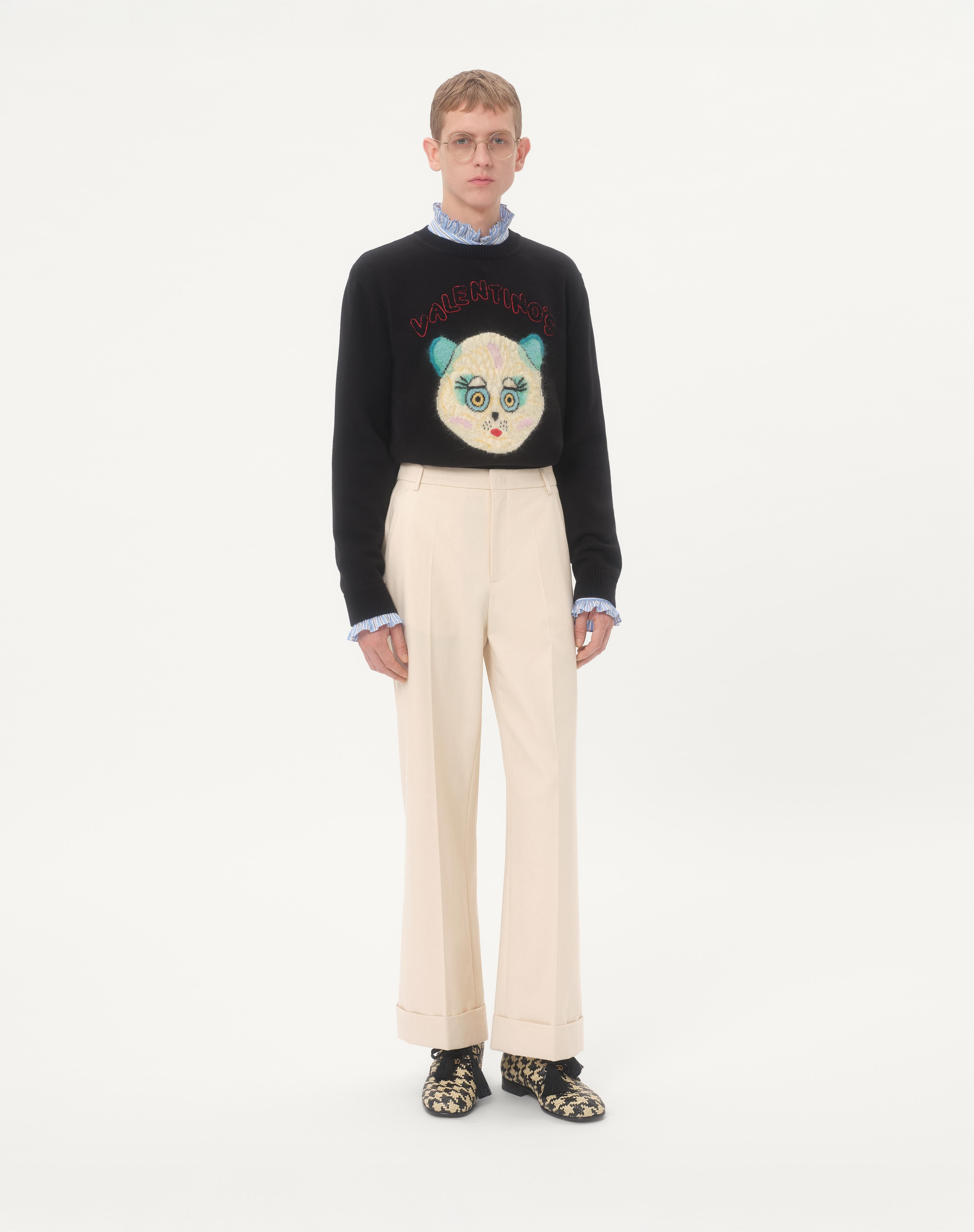 WOOL AND COTTON SWEATER WITH CHAT DE LA MAISON PATCH - 2