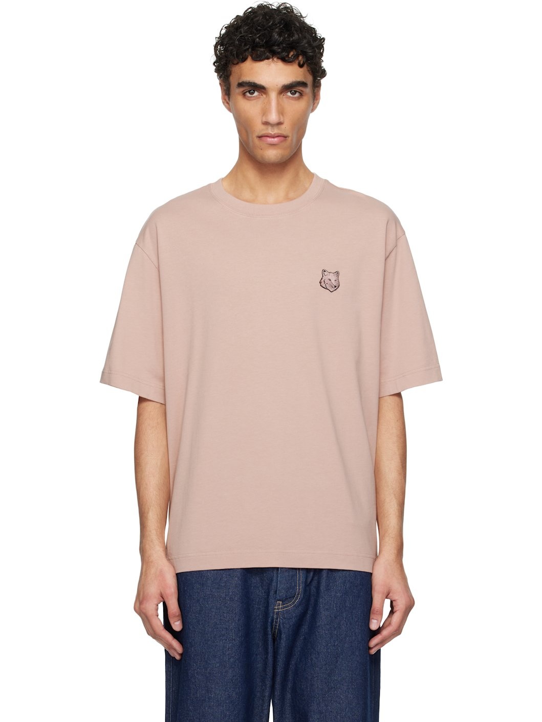 Pink Bold Fox Head Patch Oversize T-shirt - 1