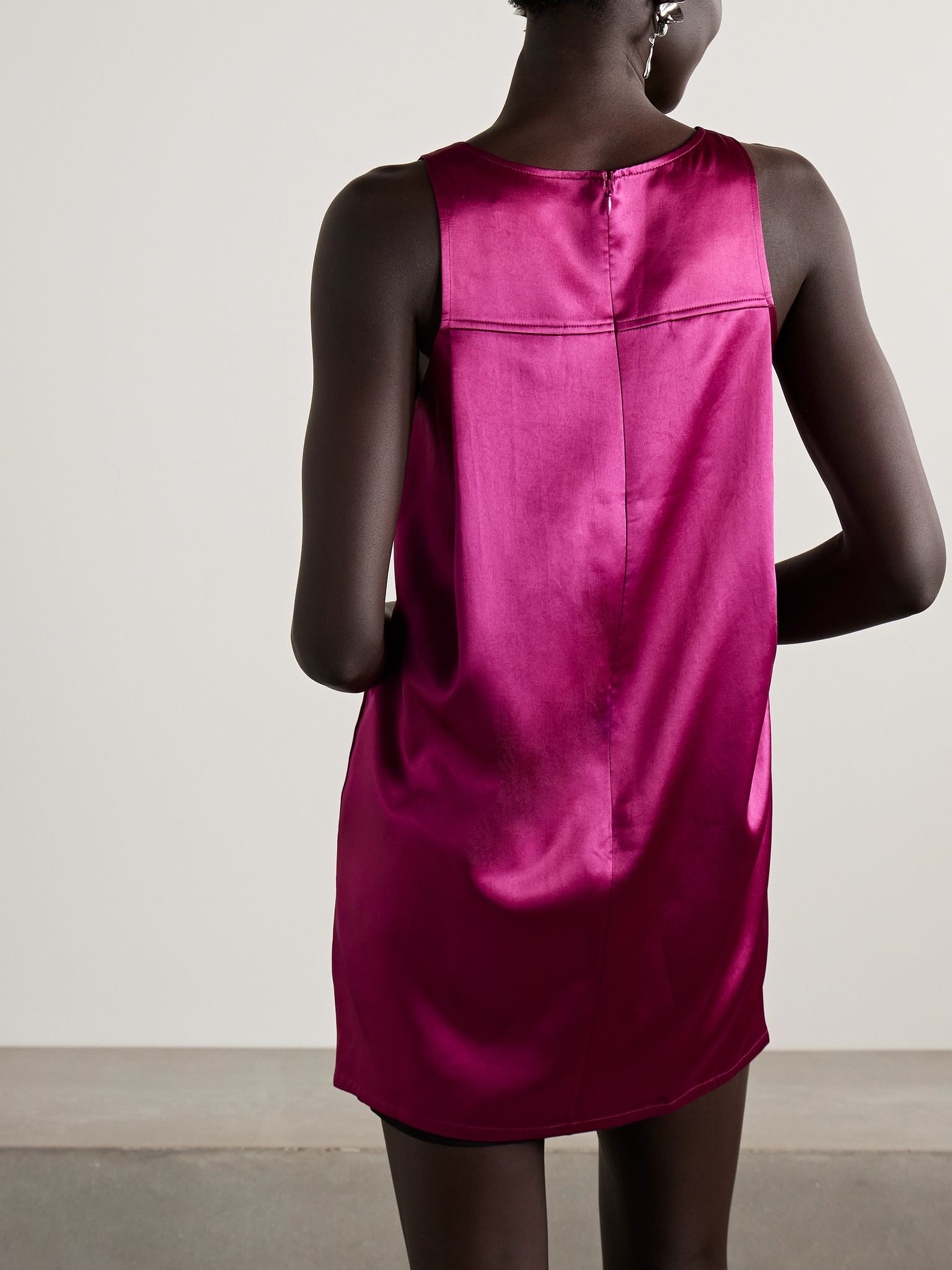 Crepe de chine mini dress Magenta - 3