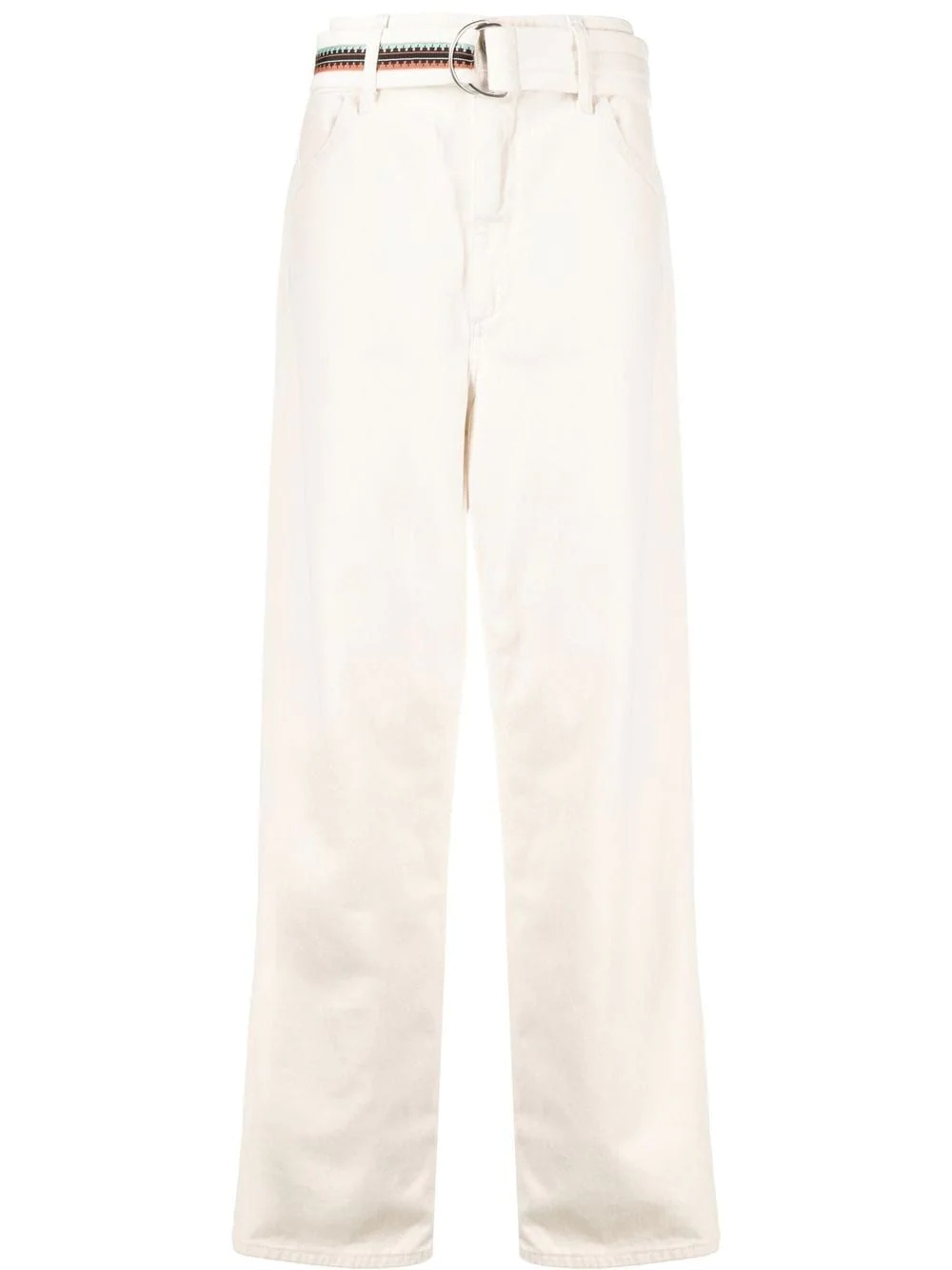 Cross-embroidered belted trousers - 1