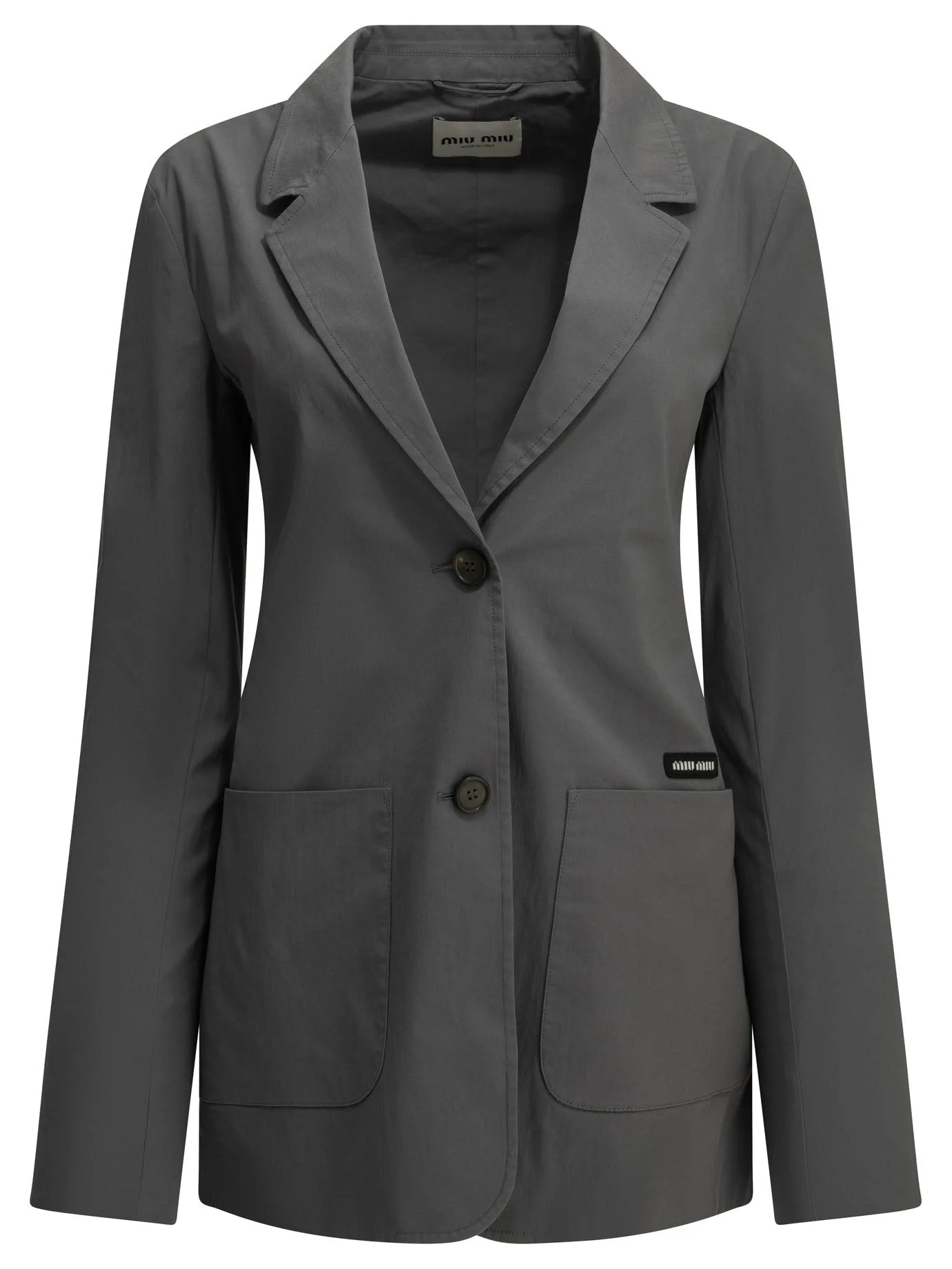 Miu Miu Stretch Blazer With Logo Grey - 1