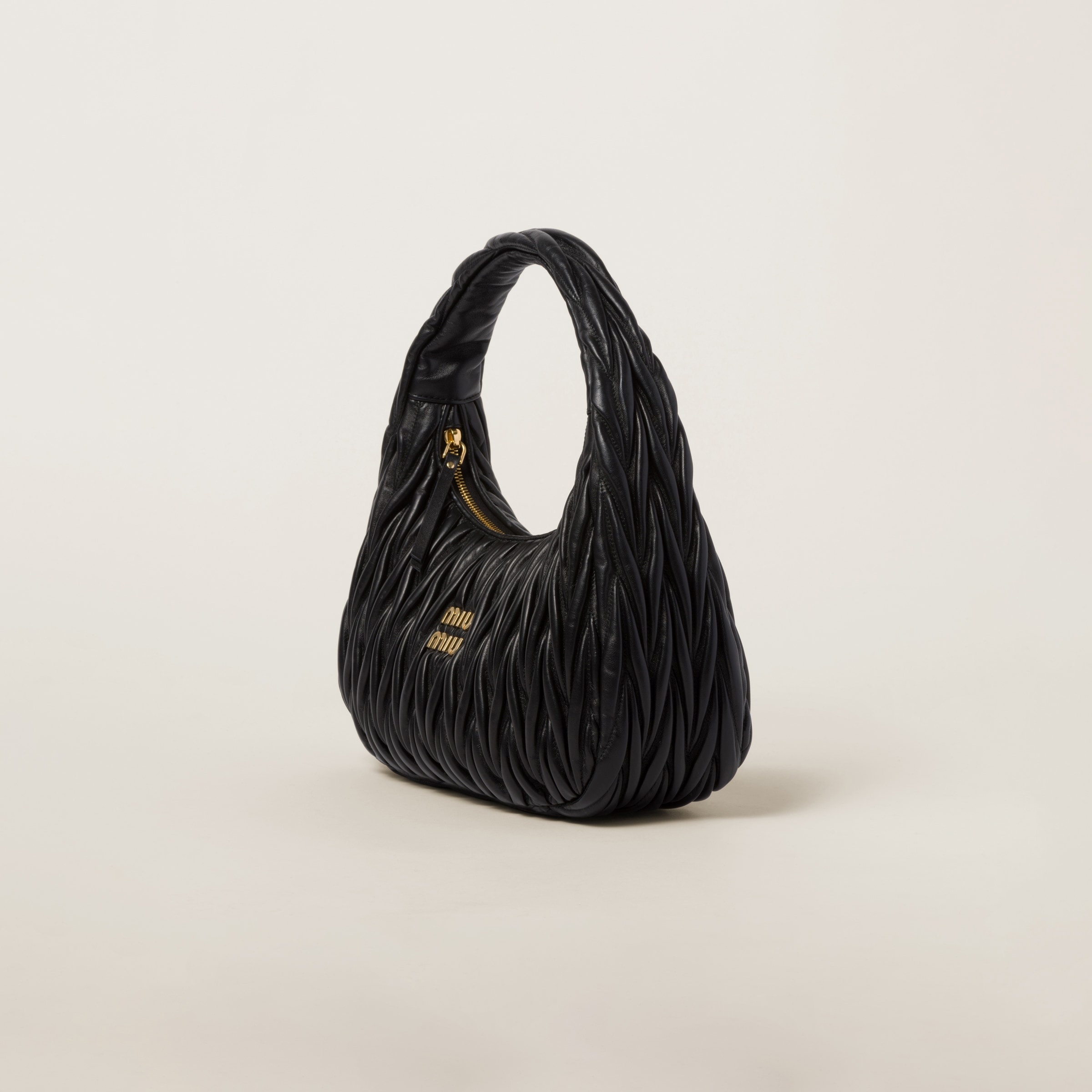 Miu Wander Leather Shoulder Bag in Black - Miu Miu