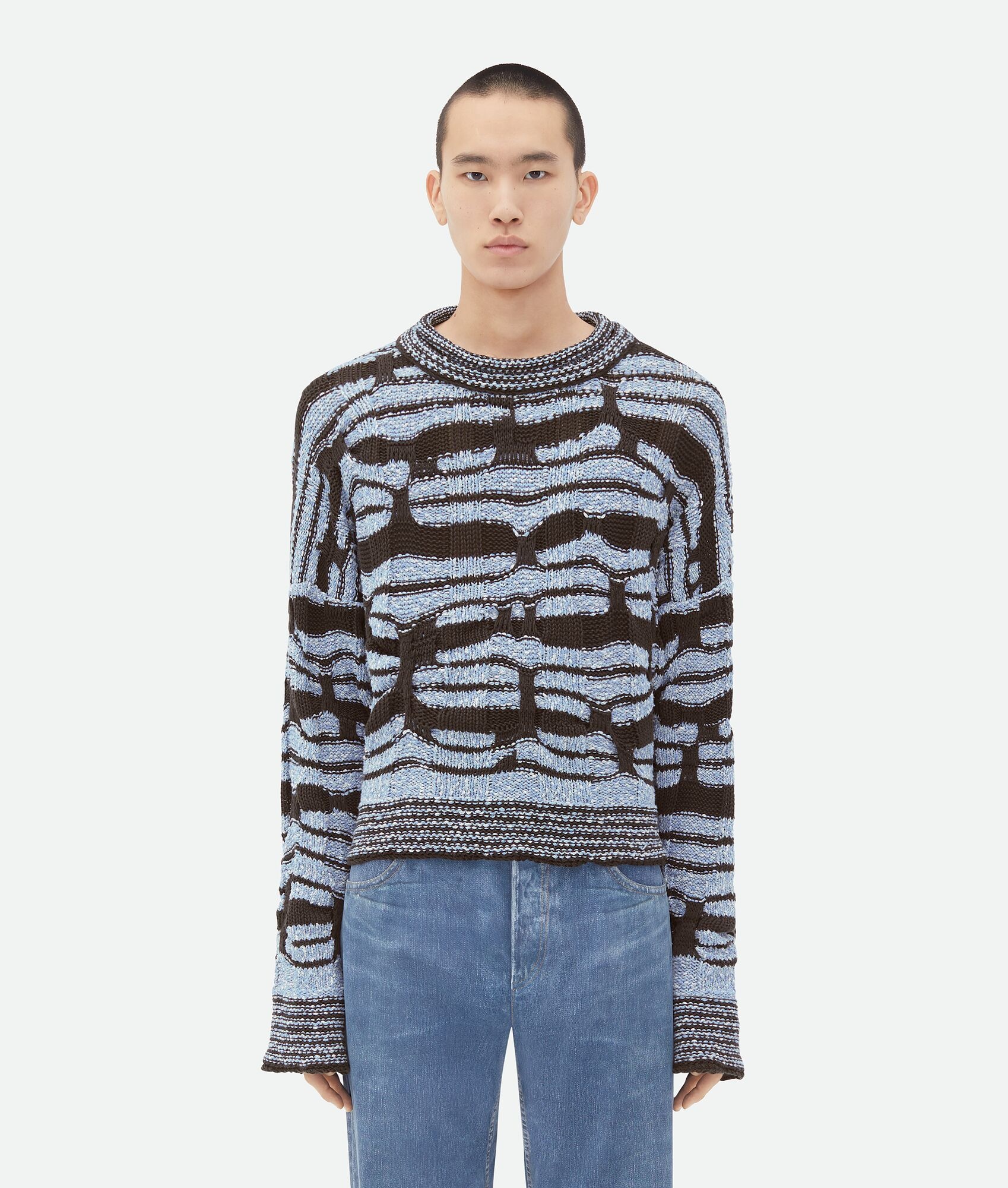 Distorted Stripe Cotton Jumper - 1