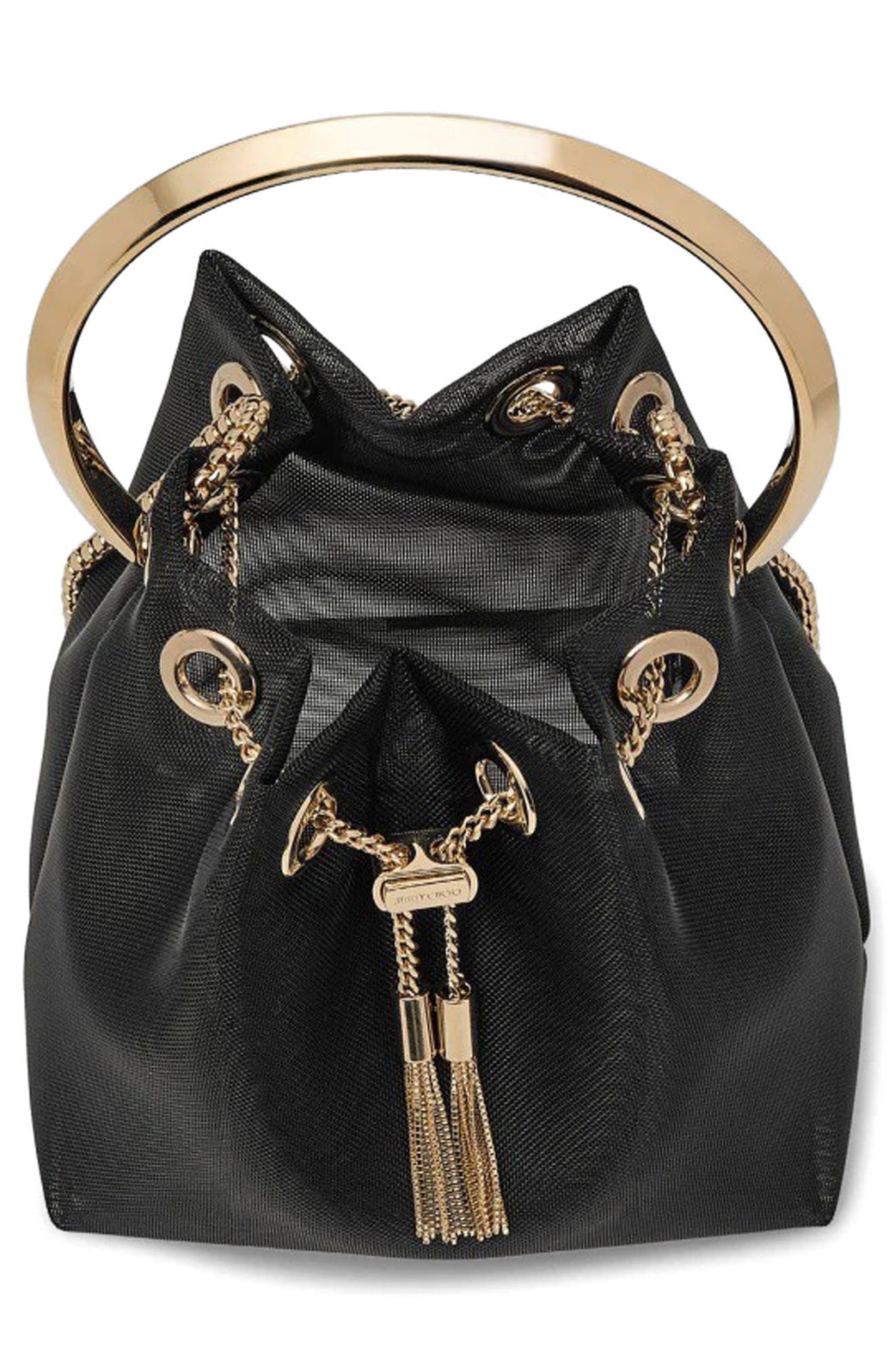 Jimmy Choo Bon Bon Drawstring Mesh Pouch in Black/Light Gold at Nordstrom - 5