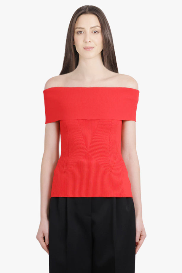 OFF SHOULDER PANEL DETAIL TOP | VERMILLION RED - 3