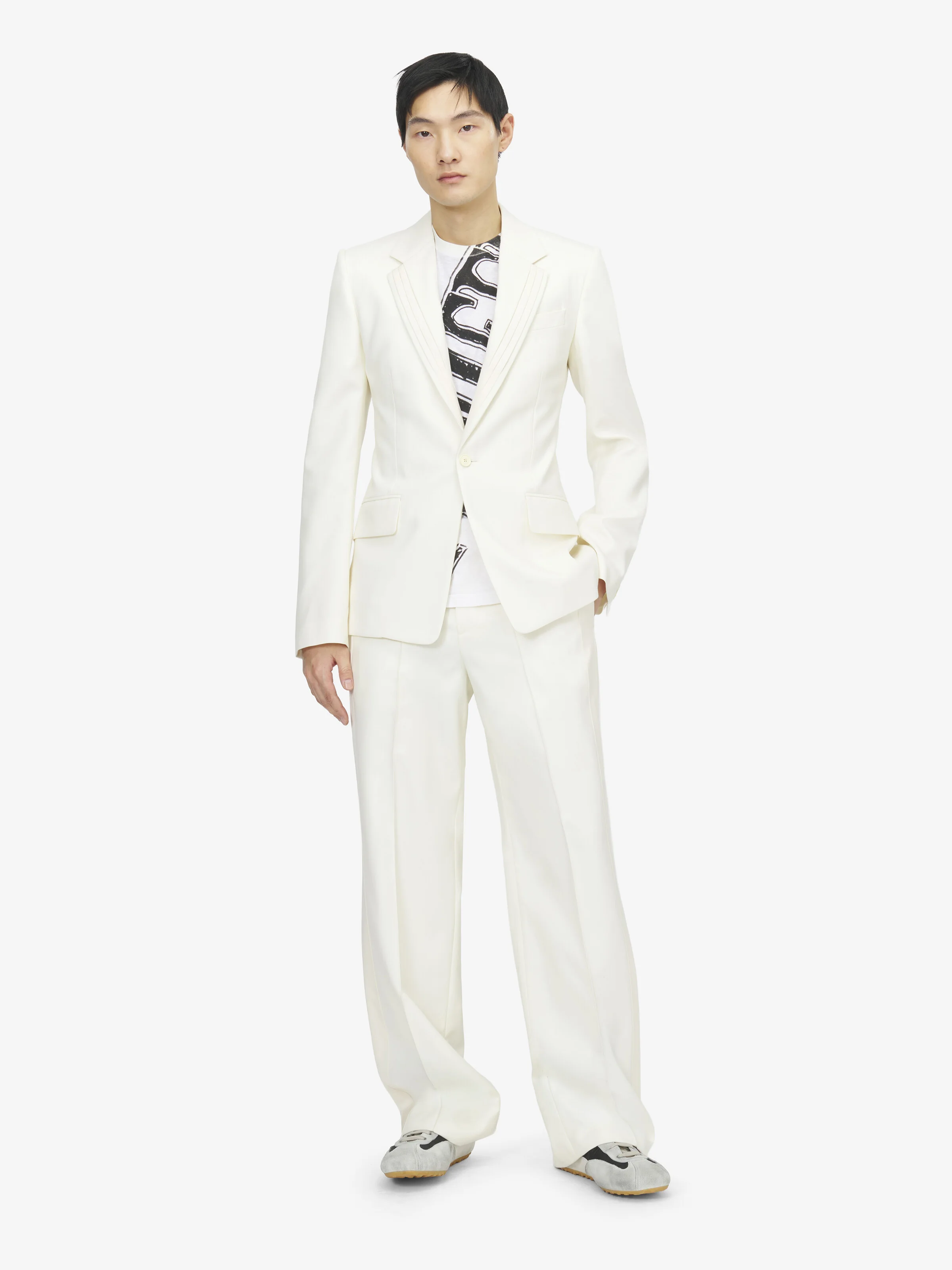 Pleated Lapel Single-breasted Jacket - 1
