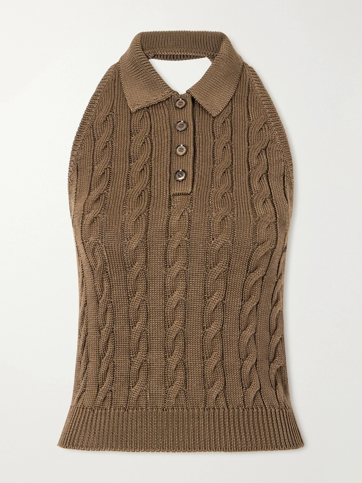 Cable-knit Halterneck Stretch-silk Polo - 1