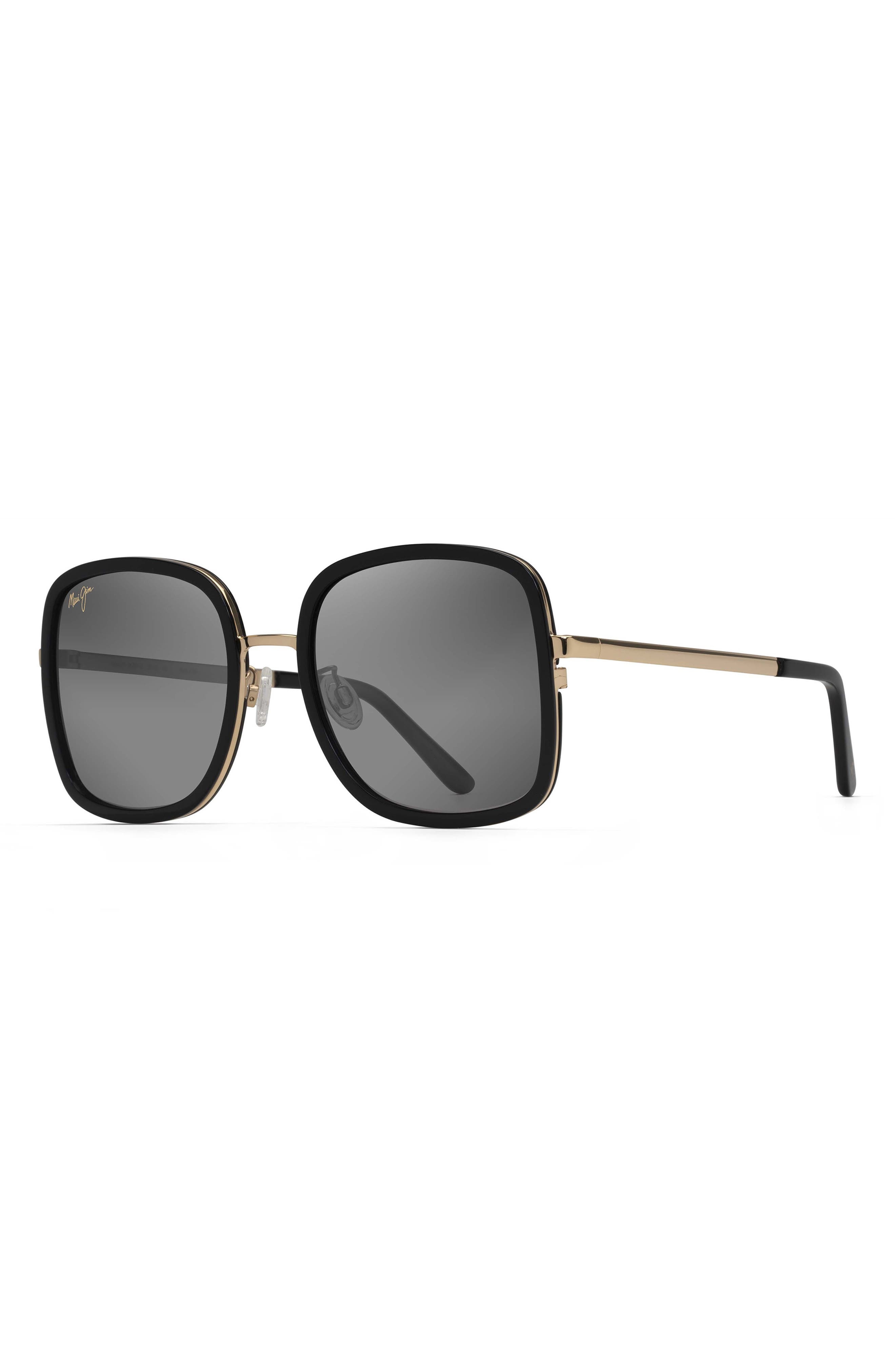 Maui Jim Pua 55mm Polarized Square Sunglasses in Black Gloss With Shiny Gold at Nordstrom - 2