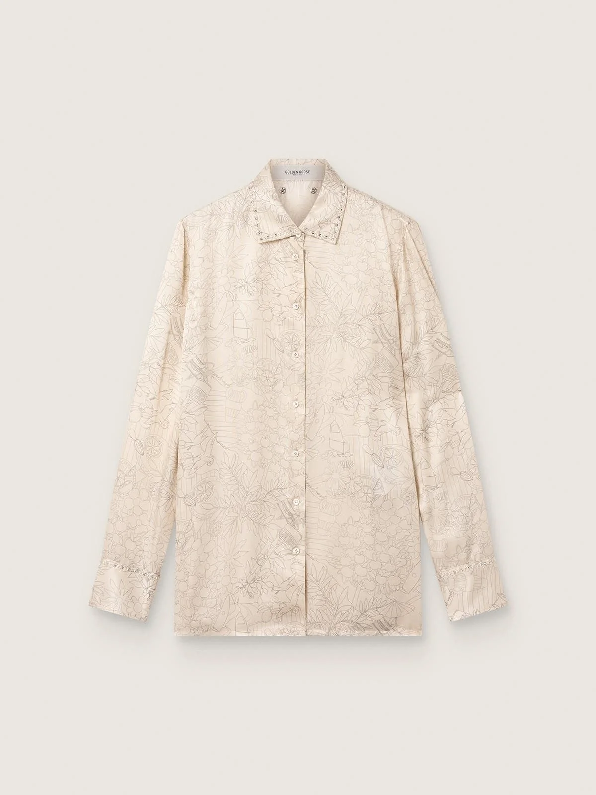 Women's shirt in ivory silk blend satin with print - 1