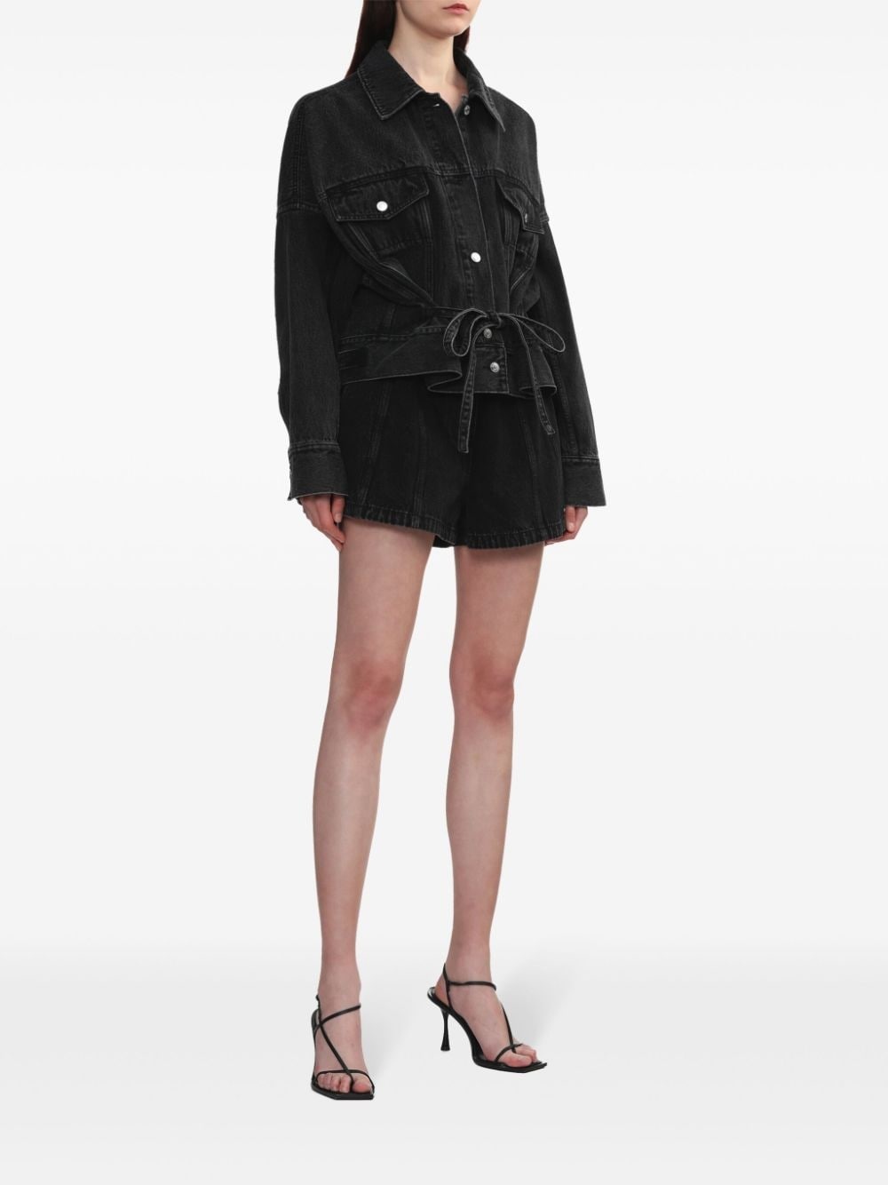 button-up belted denim jacket - 2