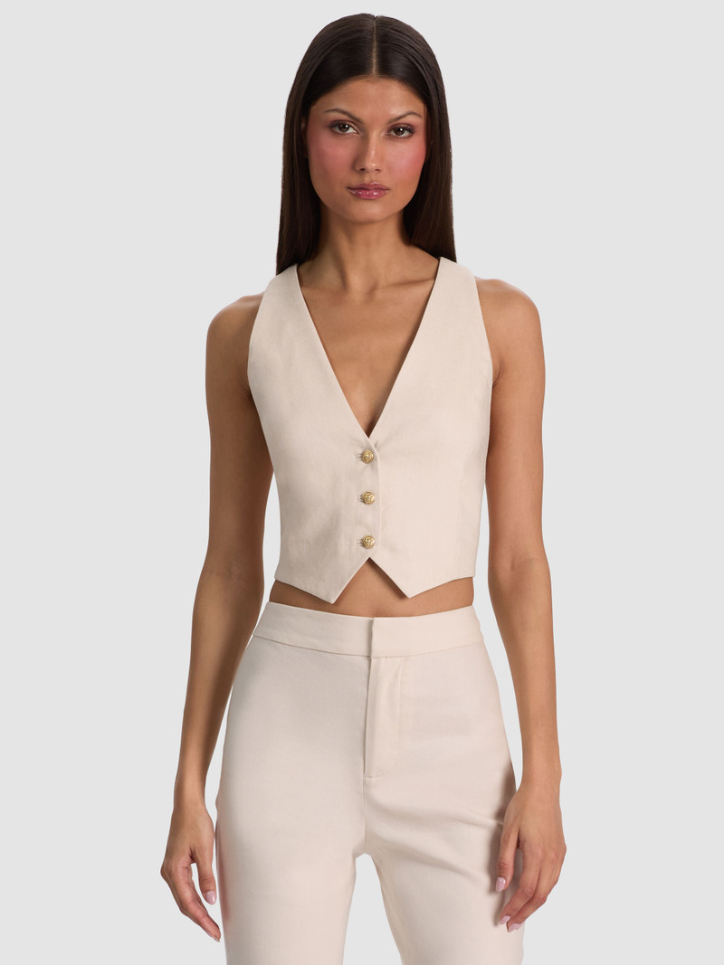 DONNA LINEN VEST - OATMEAL 2