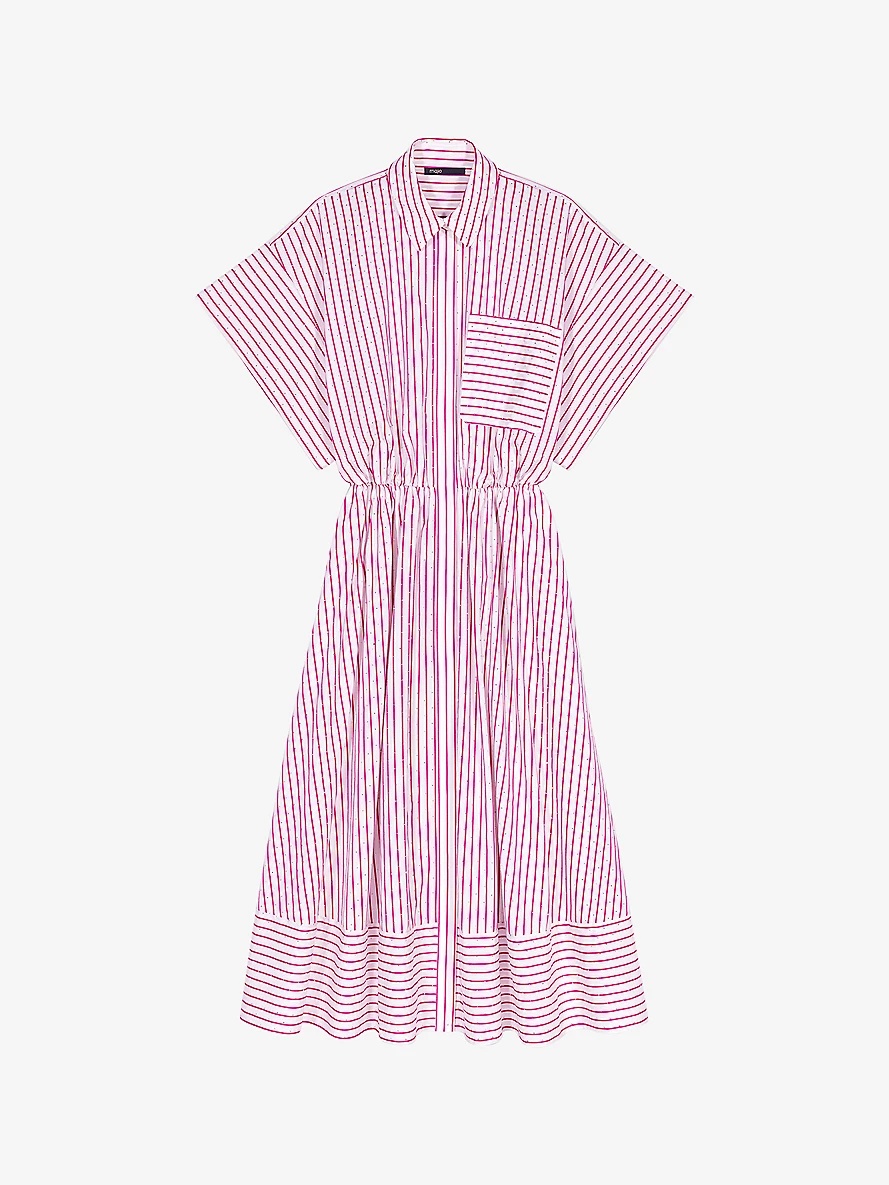 Rhinestone-embellished stripe cotton-blend midi dress - 1