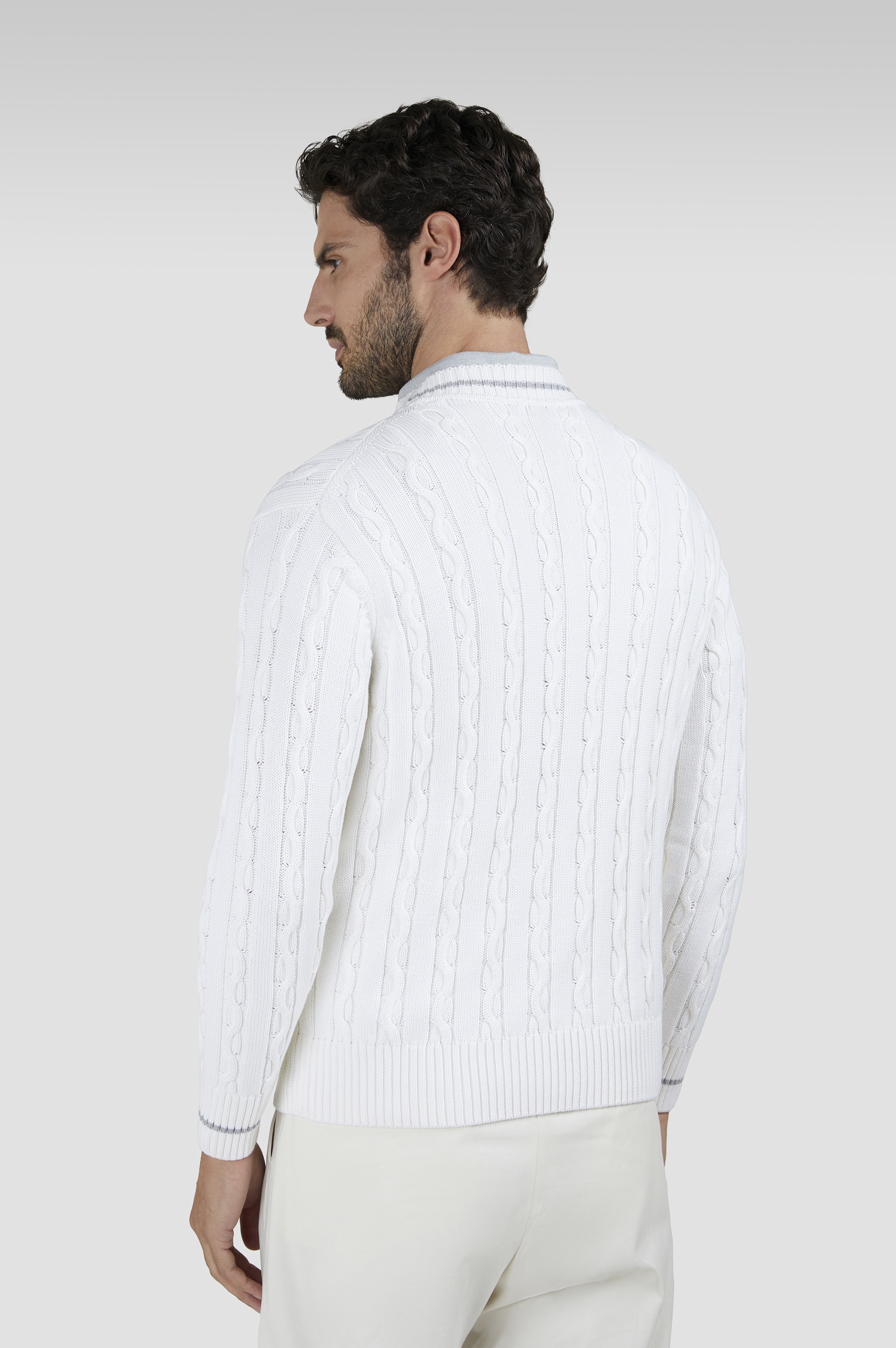 CREW NECK SWEATER IN COTTON AND CASHMERE WITH INLAYS - 3