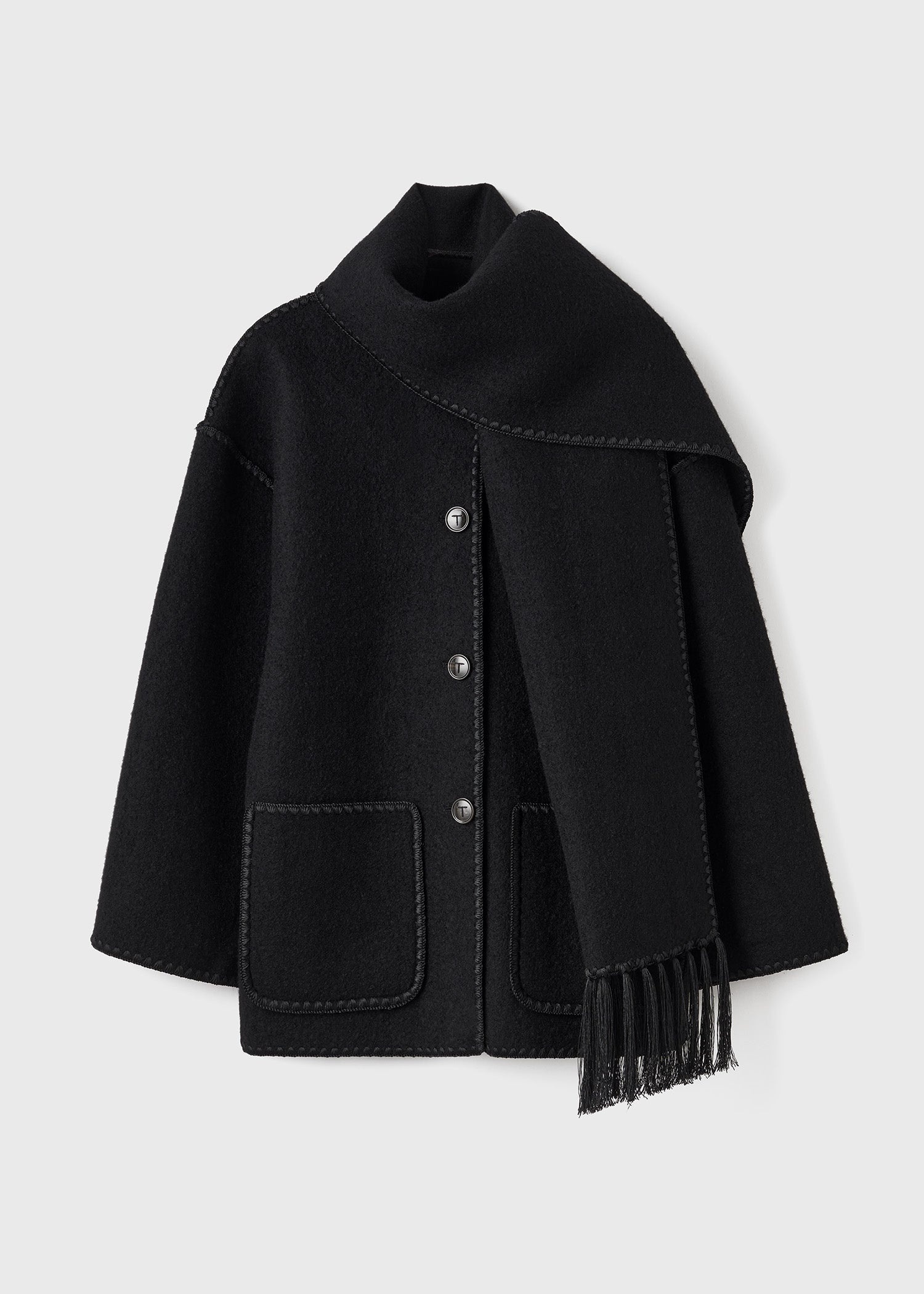 Embroidered scarf jacket black - 1
