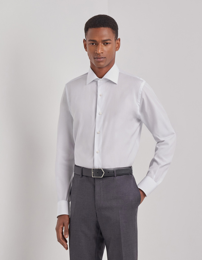 Canali WHITE AND LIGHT BLUE STRIPED 140/2 COTTON REGULAR-FIT FORMAL SHIRT outlook