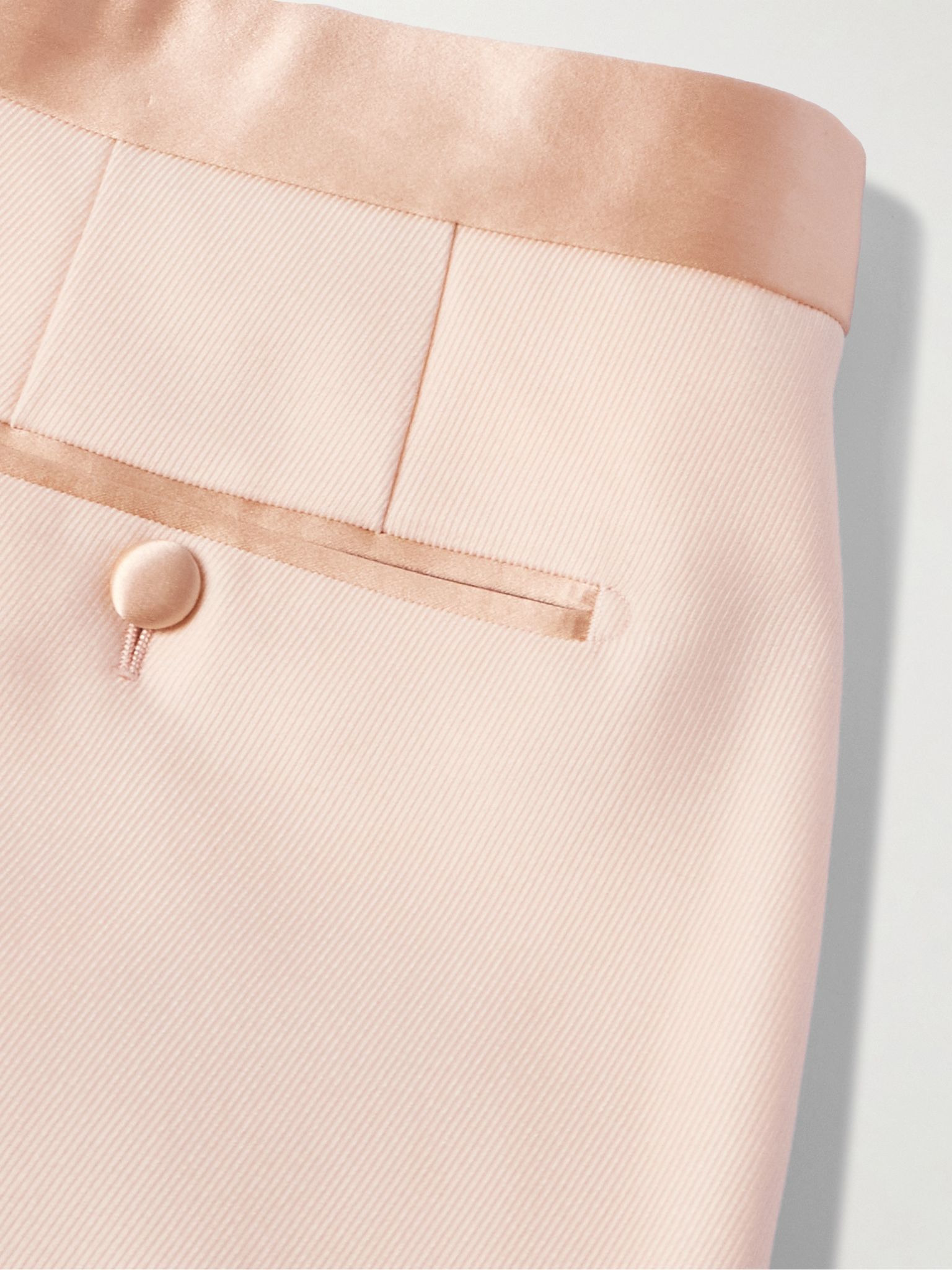 Tapered Satin-Trimmed Wool and Silk-Blend Twill Tuxedo Trousers Beige - 5