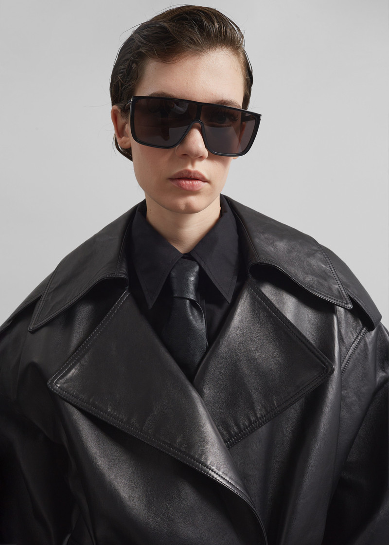 Zurich Oversized Faux Leather Short Trench - Black 8