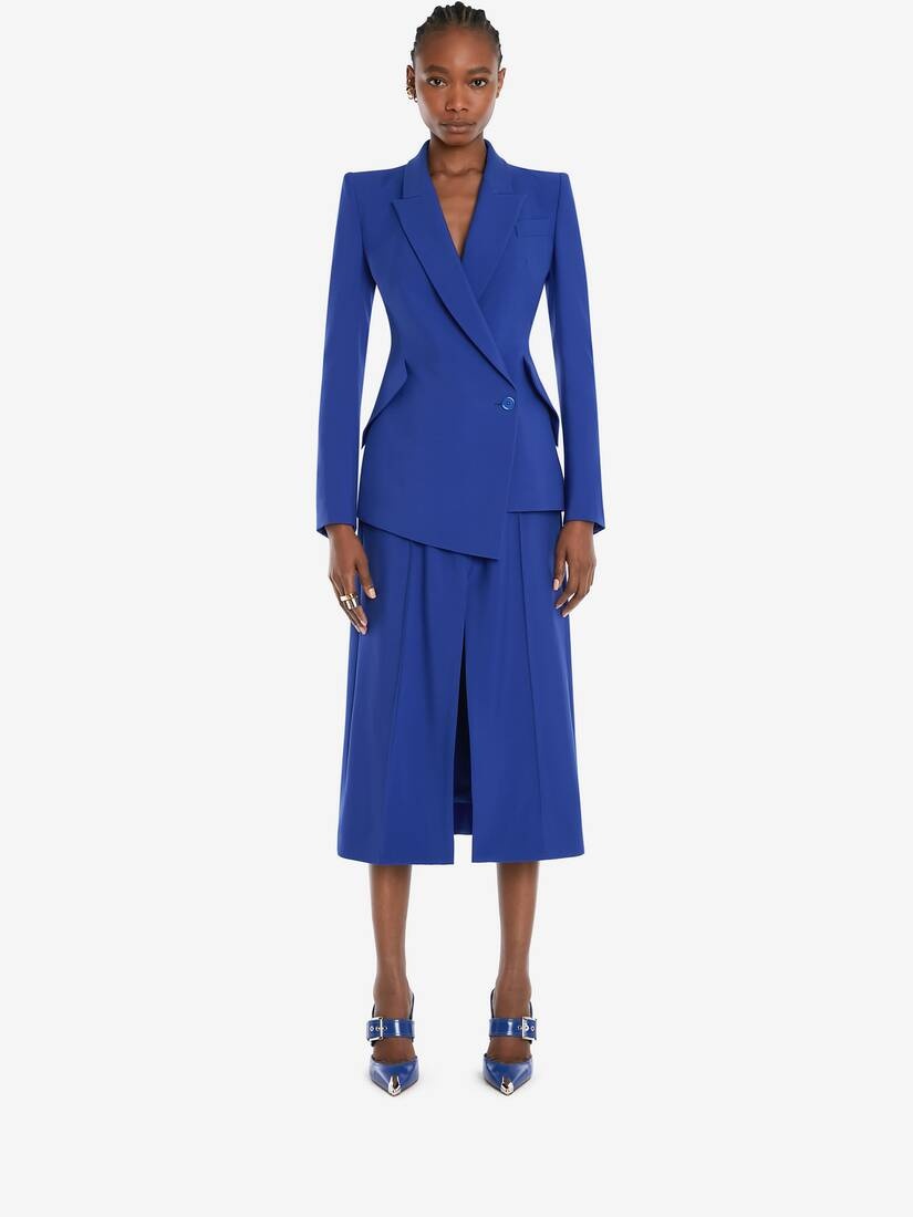 Wool A-line Skirt in Electric Blue - 2