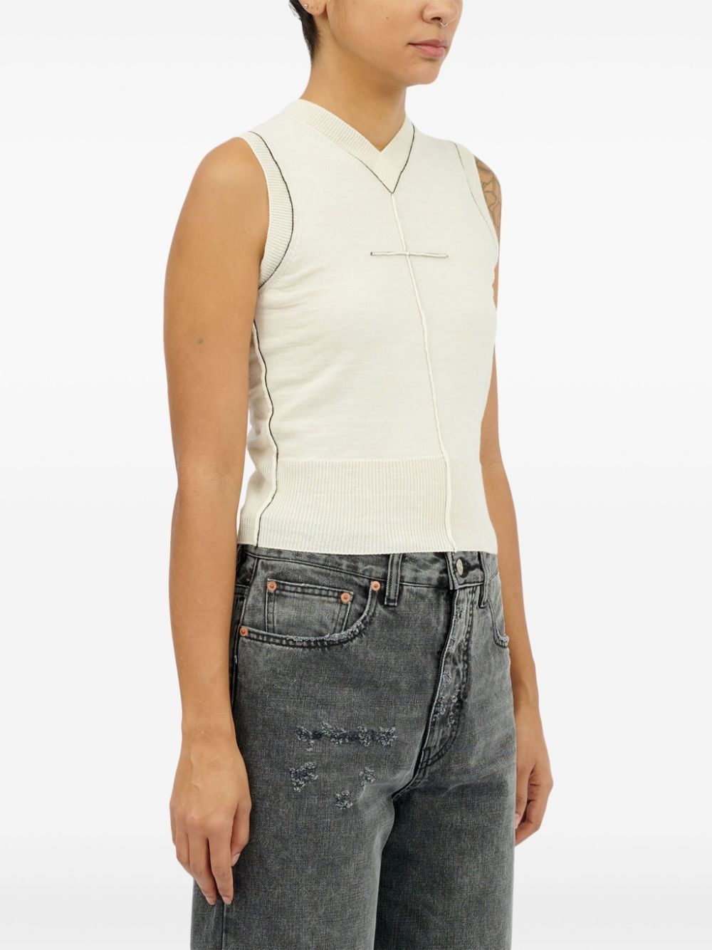 stitch-detail wool-knit vest top - 4