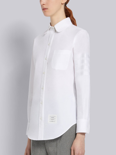 Thom Browne White Supima Cotton Oxford Satin Weave 4-Bar Long Sleeve Round Collar Shirt outlook