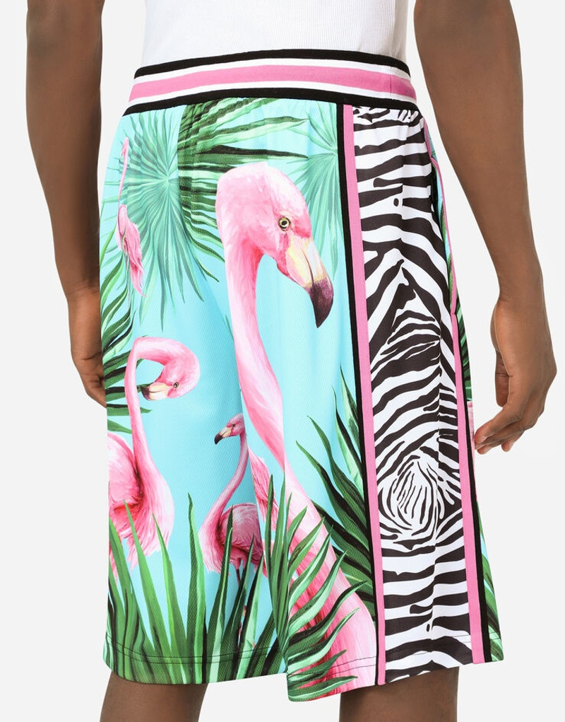 Technical fabric jogging shorts with flamingo print 4