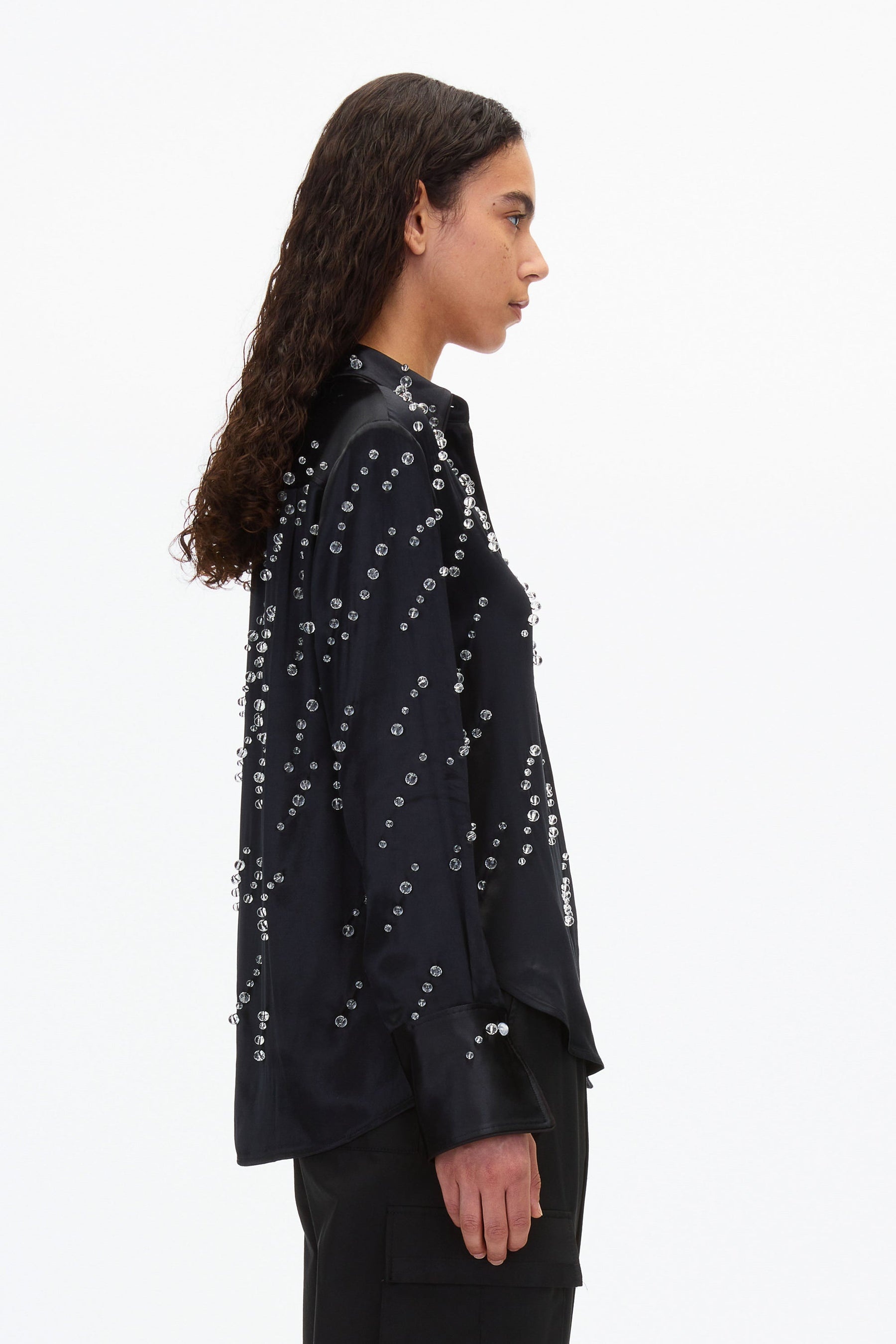 Liquid Satin PJ Shirt with Rainfall Embroidery - 3