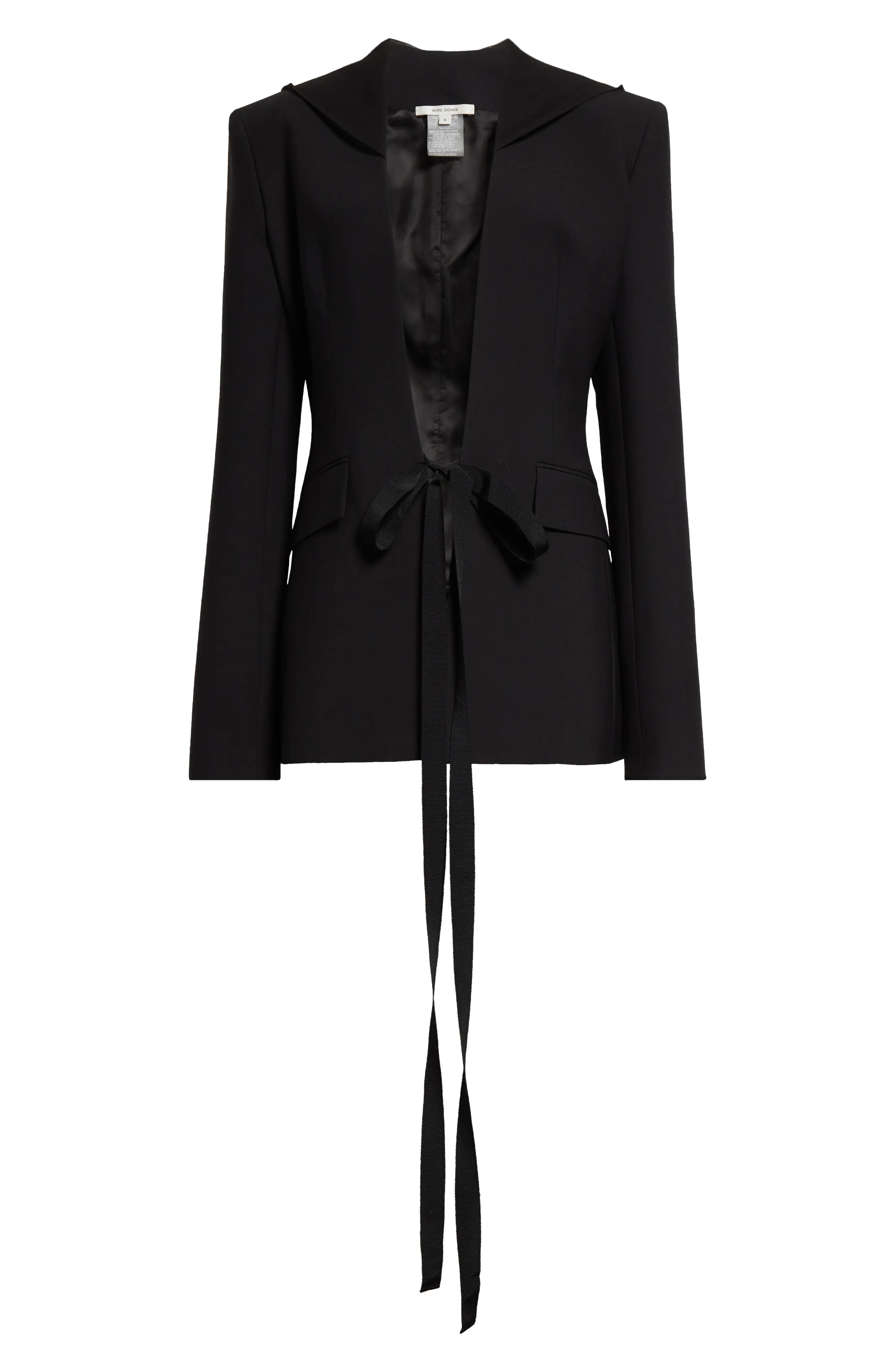 Tie Front Stretch Hooded Blazer - 1