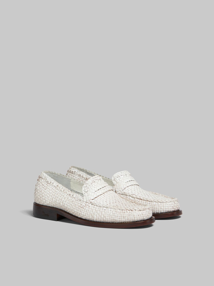 WHITE WOVEN LEATHER BAMBI LOAFER - 2