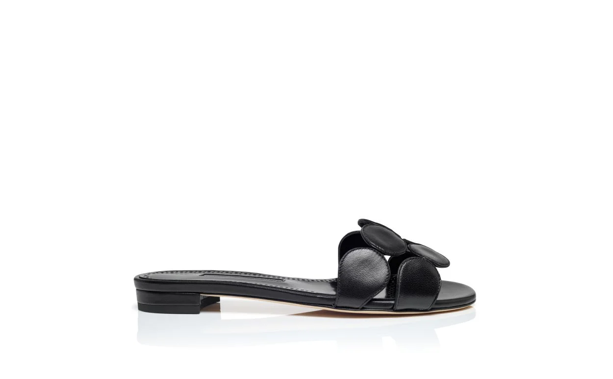 Black Nappa Leather Flat Sandals - 1