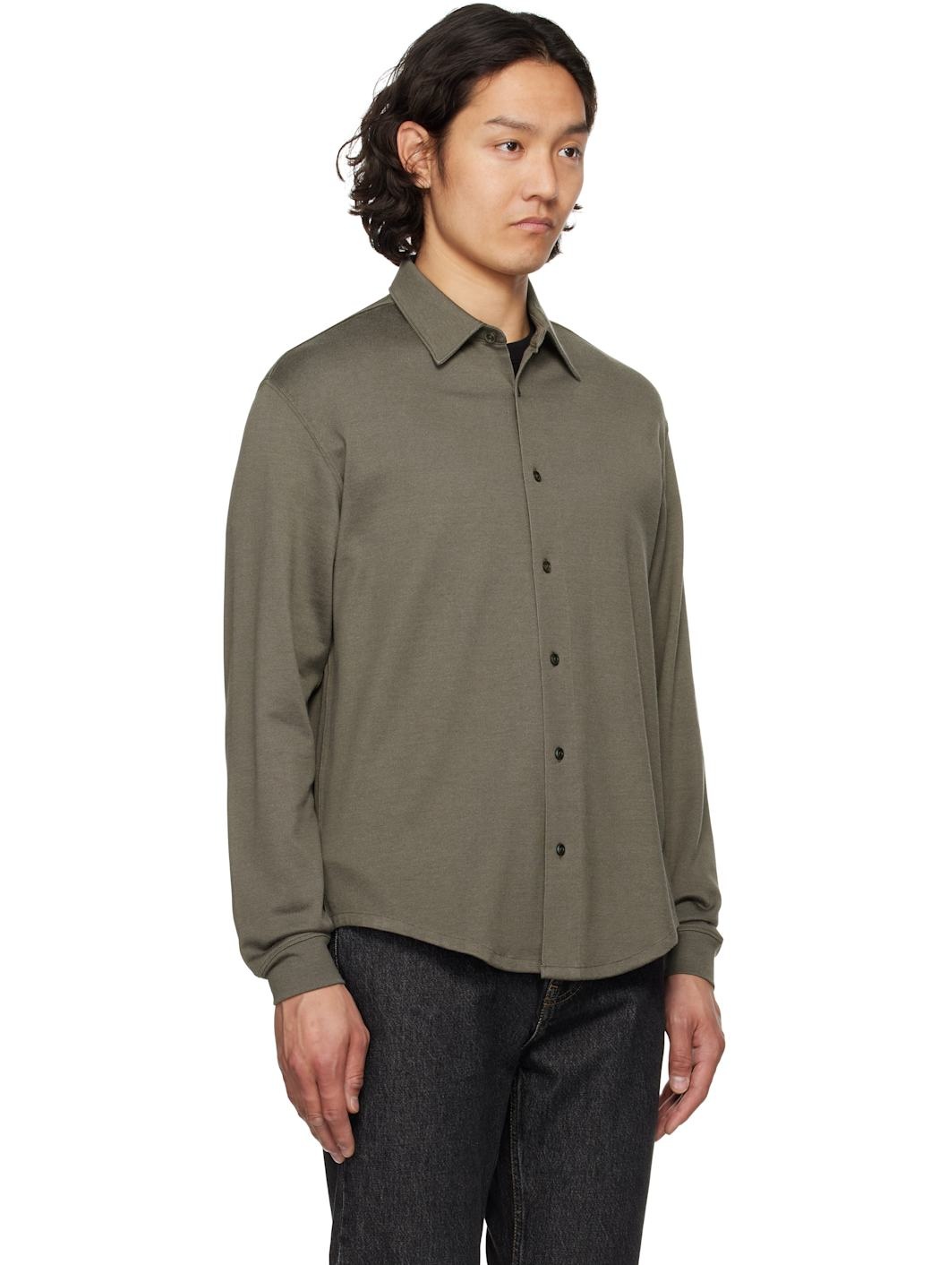 Khaki Long-Sleeve Jersey Button Down Shirt - 2
