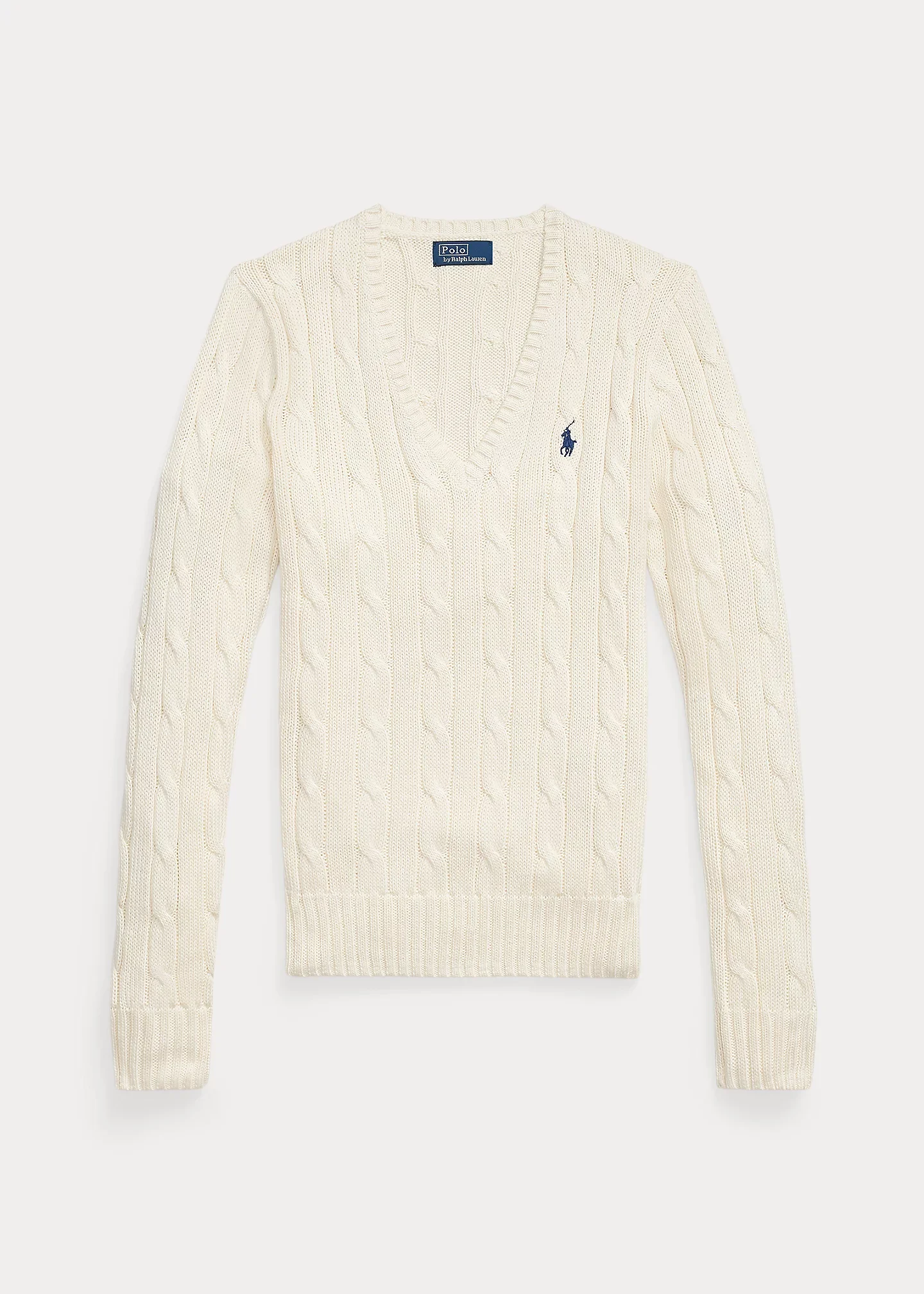 Cable-Knit Cotton V-Neck Sweater - 1