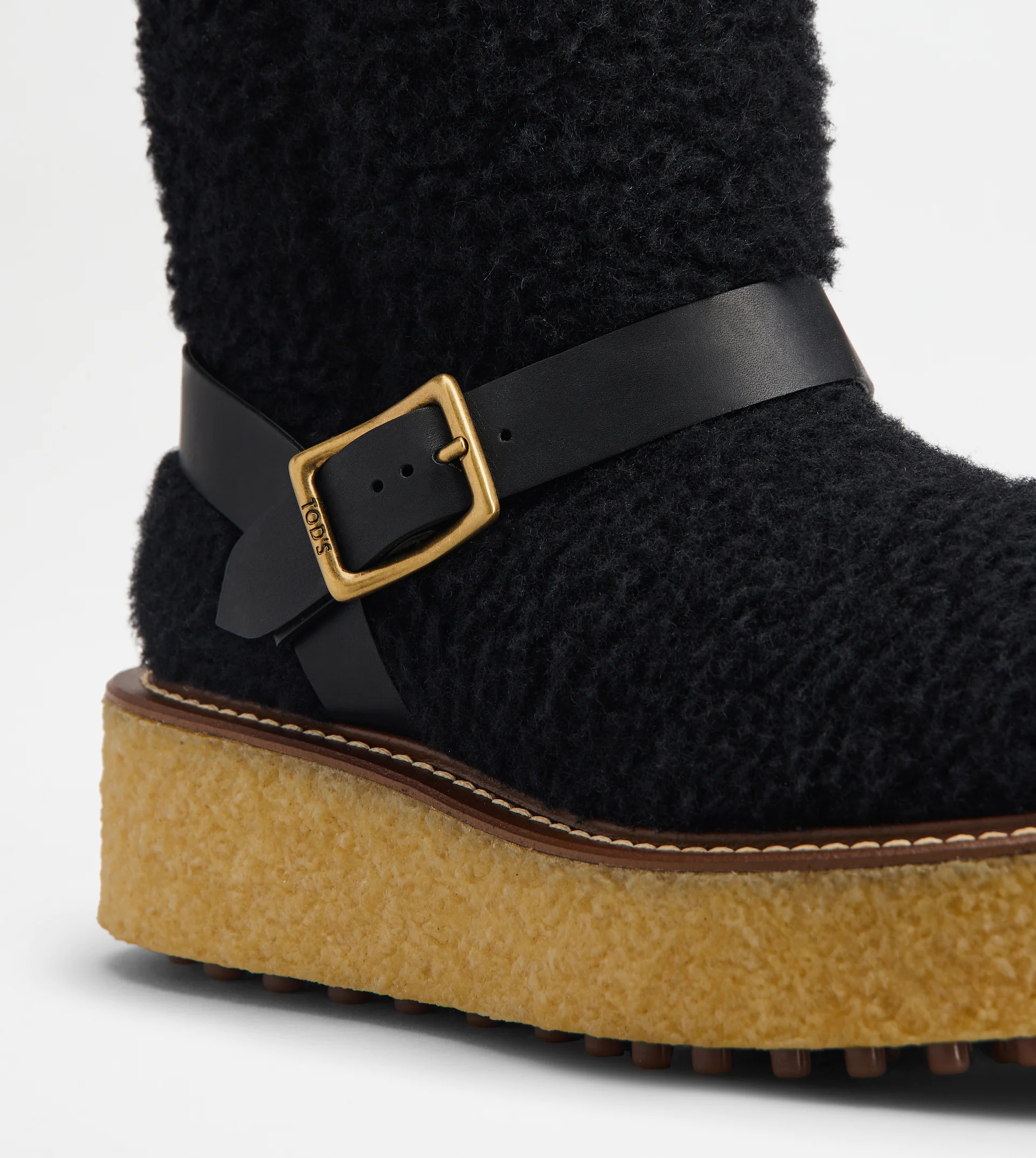 PLATFORM BOOTS IN WOOL AND LEATHER - BLACK - 5