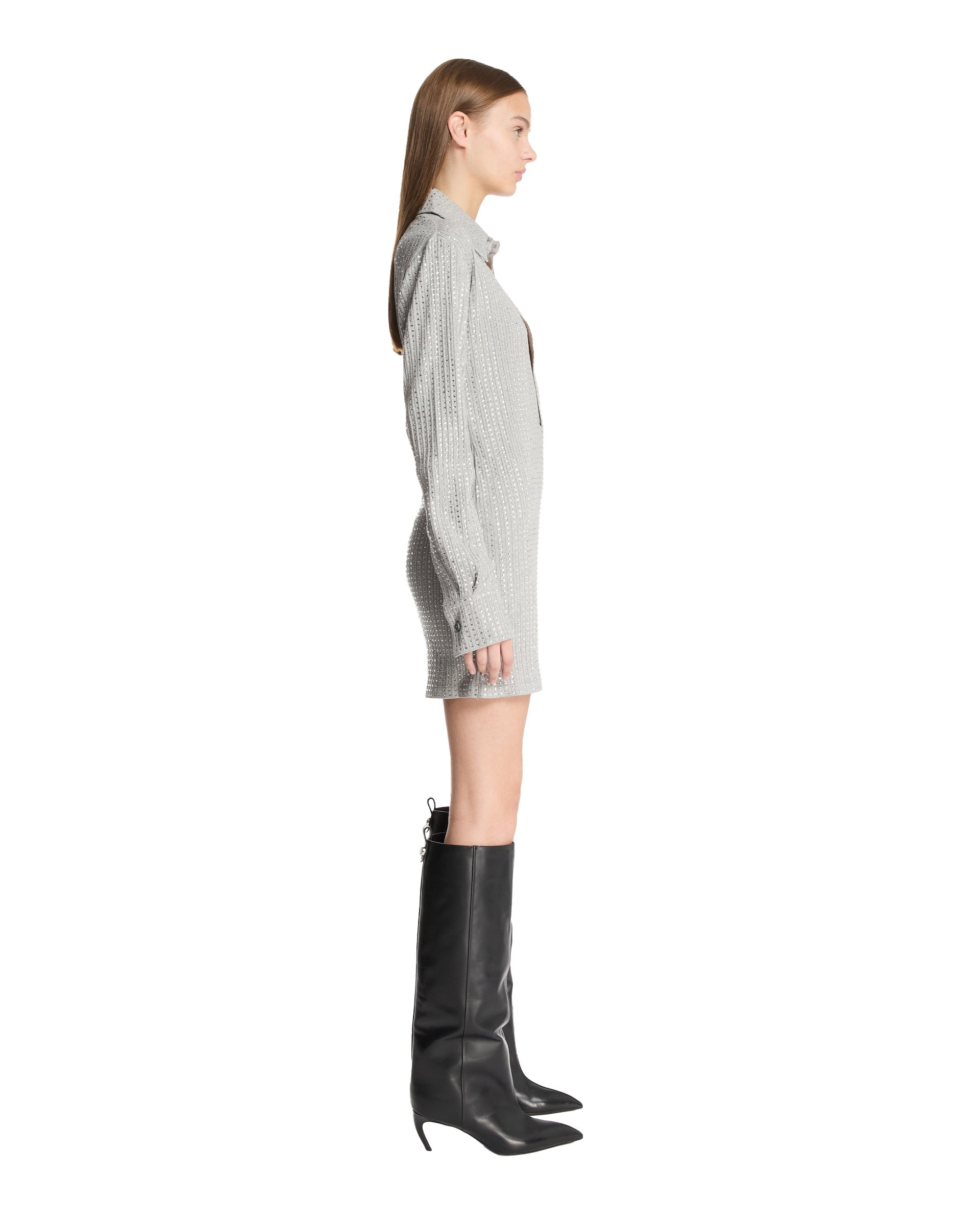 Gray Rhinestone Shirt Dress - 5