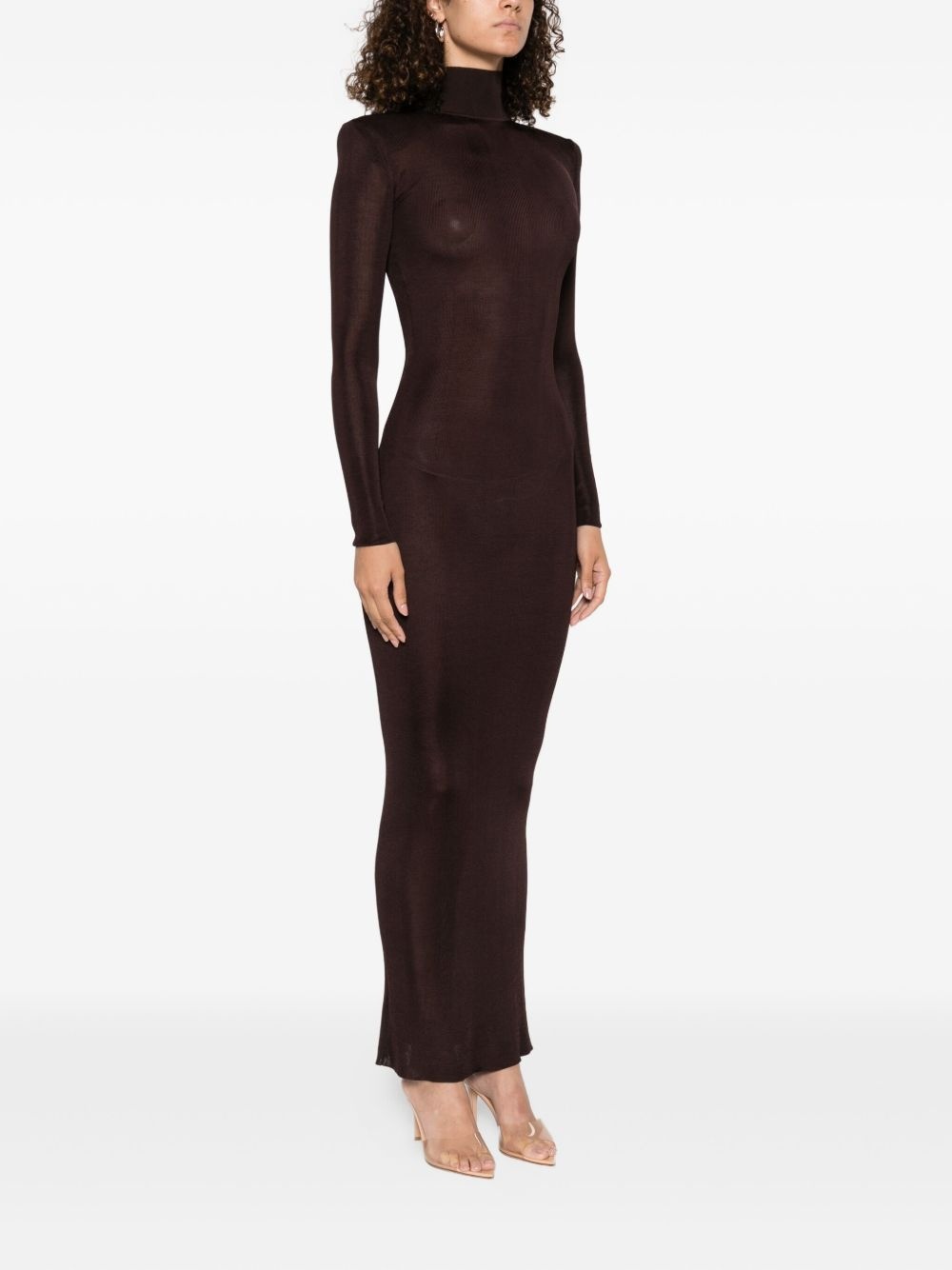 turtleneck shoulder-padded dress - 3